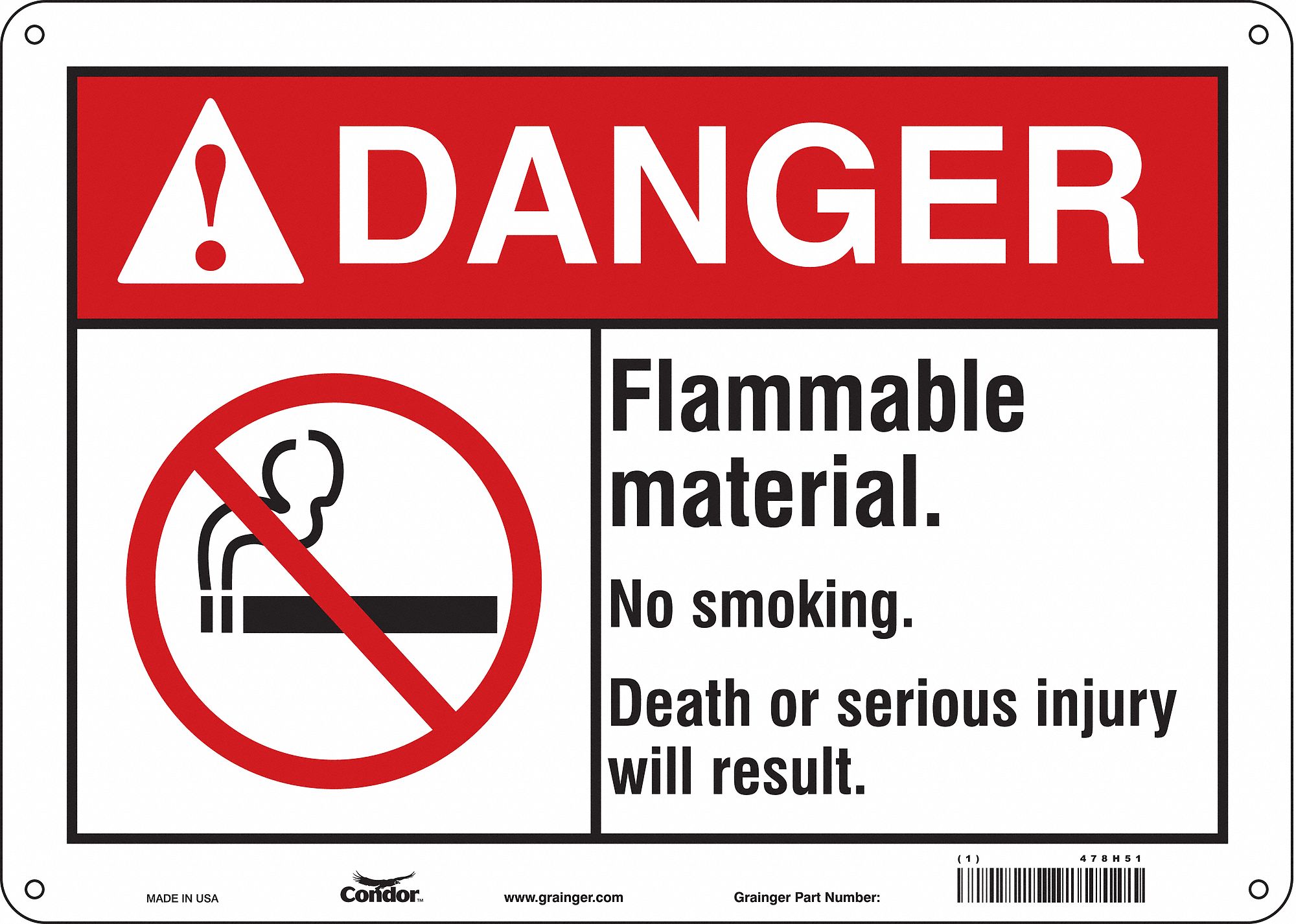 Safety Sign: Polyethylene, Mounting Holes Sign Mounting, 10 in x 14 in Nominal Sign Size