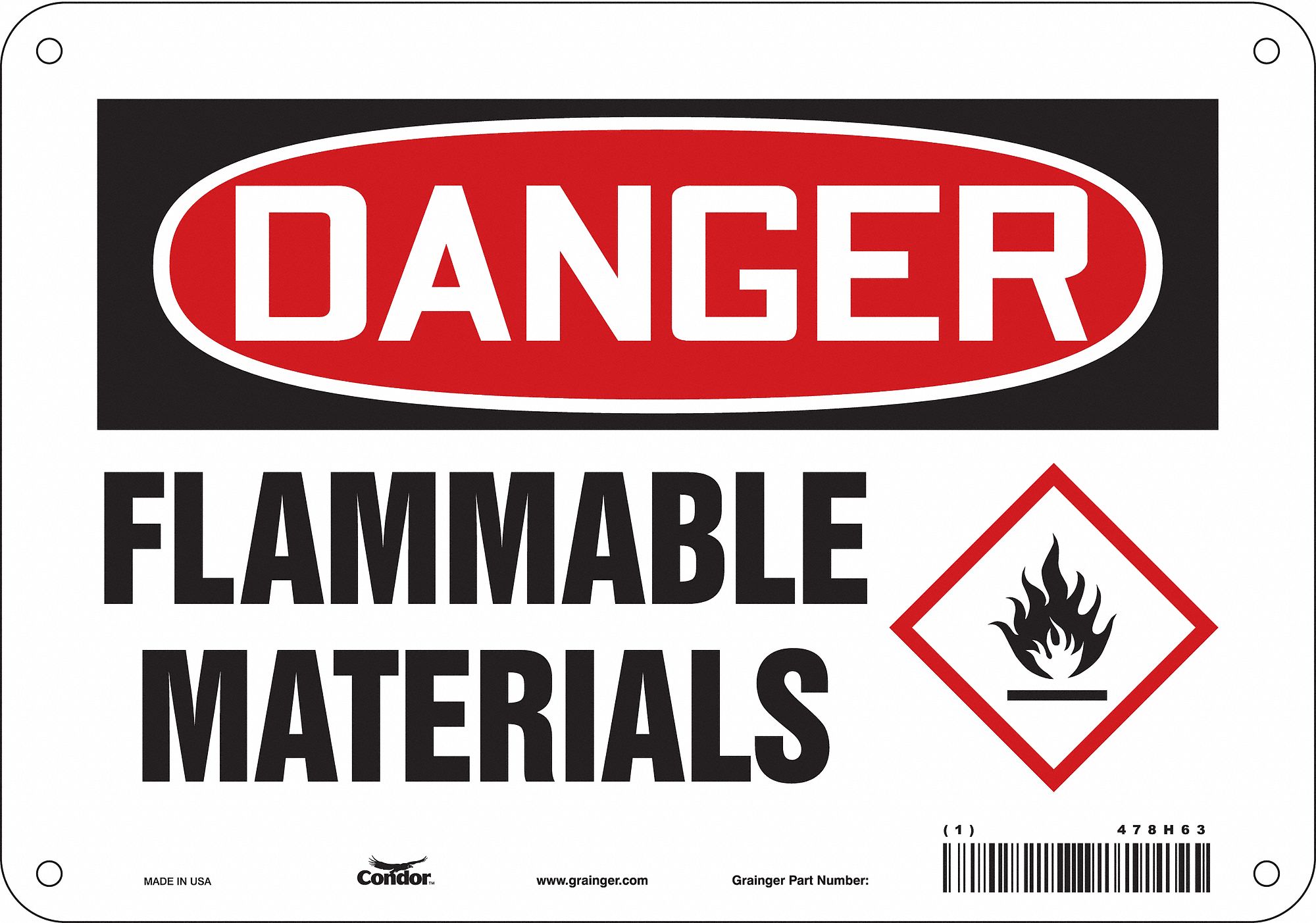 Safety Sign: Aluminum, Mounting Holes Sign Mounting, 7 in x 10 in Nominal Sign Size, 0.032 in Thick
