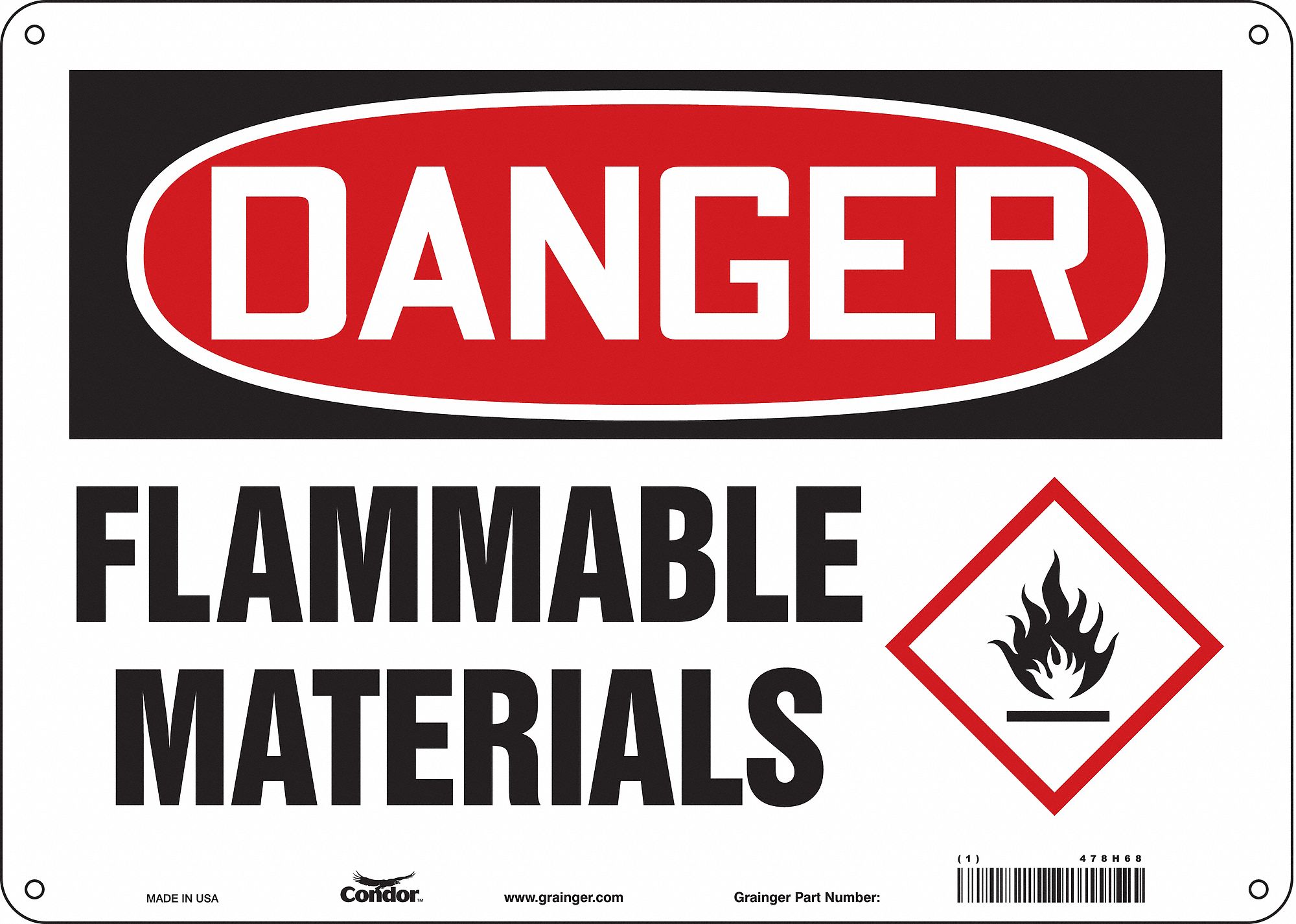 Safety Sign: Polyethylene, Mounting Holes Sign Mounting, 10 in x 14 in Nominal Sign Size