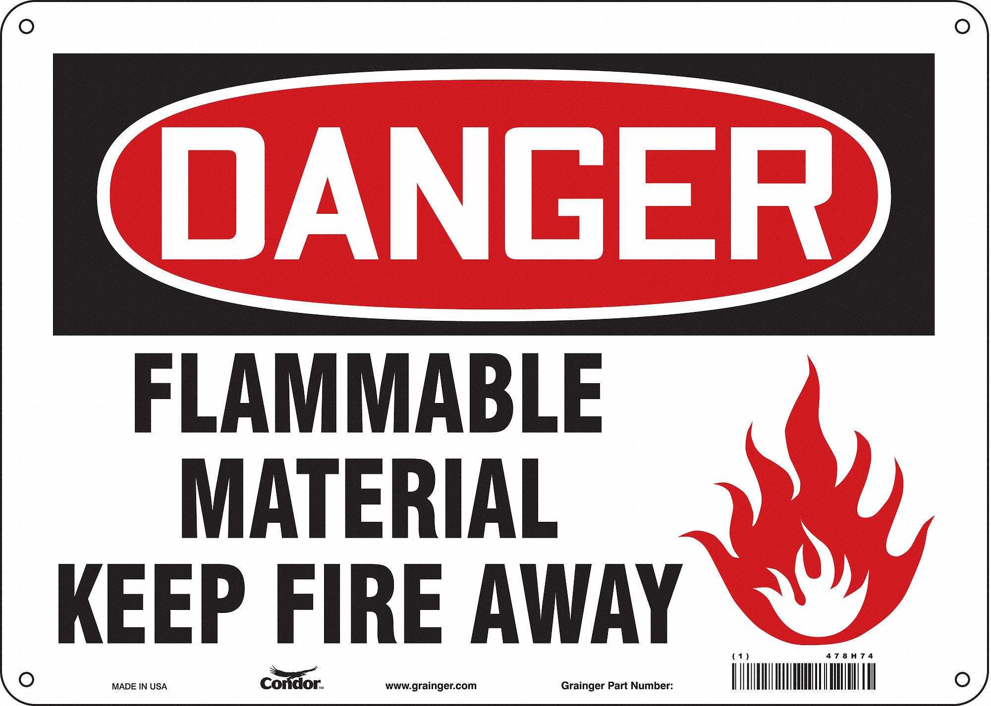Safety Sign: Polyethylene, Mounting Holes Sign Mounting, 10 in x 14 in Nominal Sign Size
