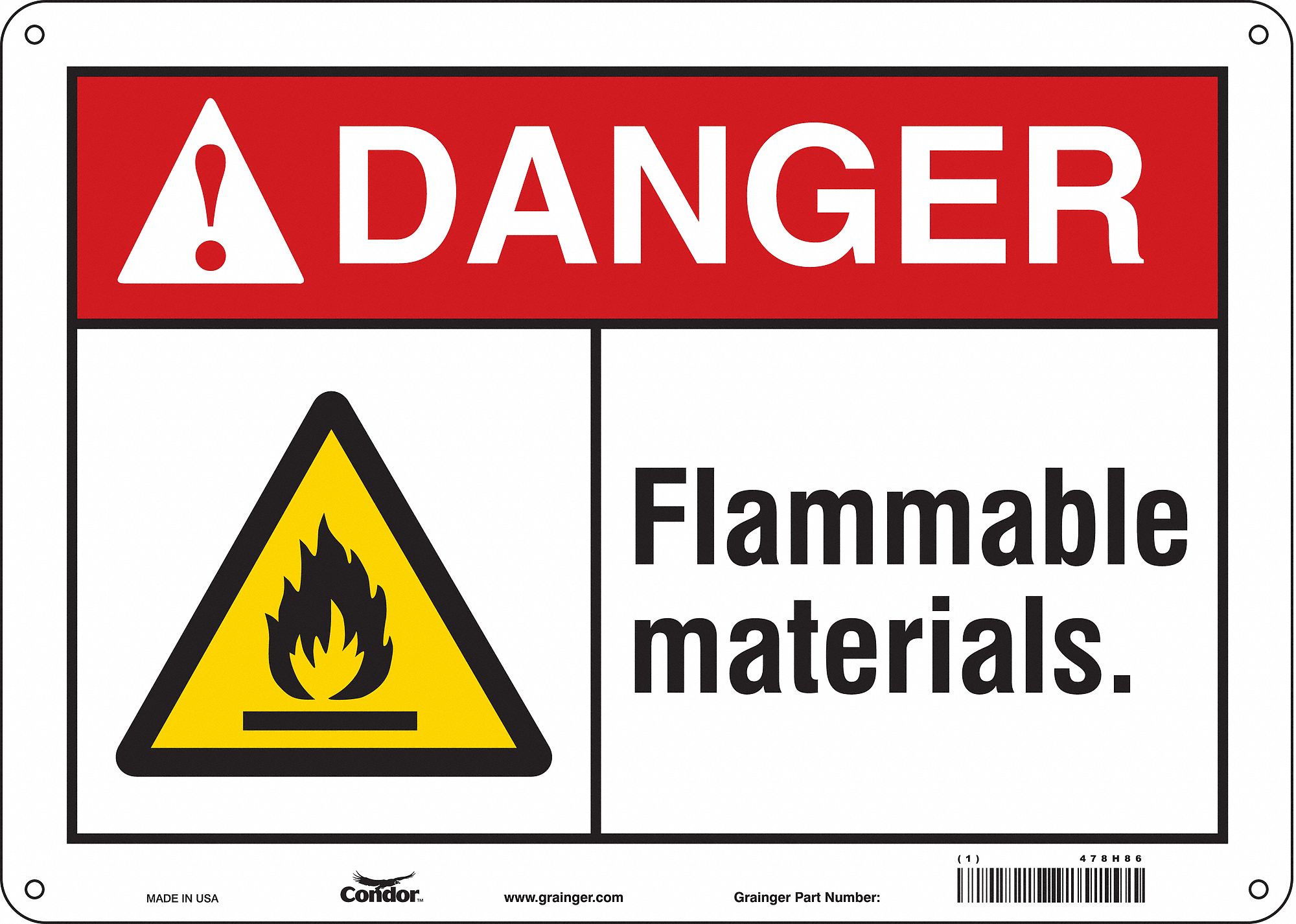 Safety Sign: Aluminum, Mounting Holes Sign Mounting, 10 in x 14 in Nominal Sign Size, 0.032 in Thick