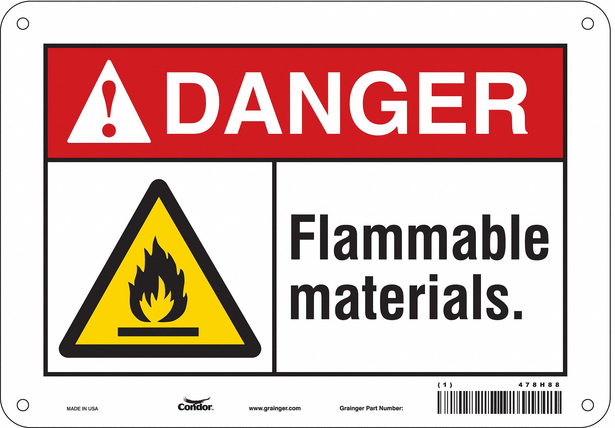 Safety Sign: Polyethylene, Mounting Holes Sign Mounting, 7 in x 10 in Nominal Sign Size