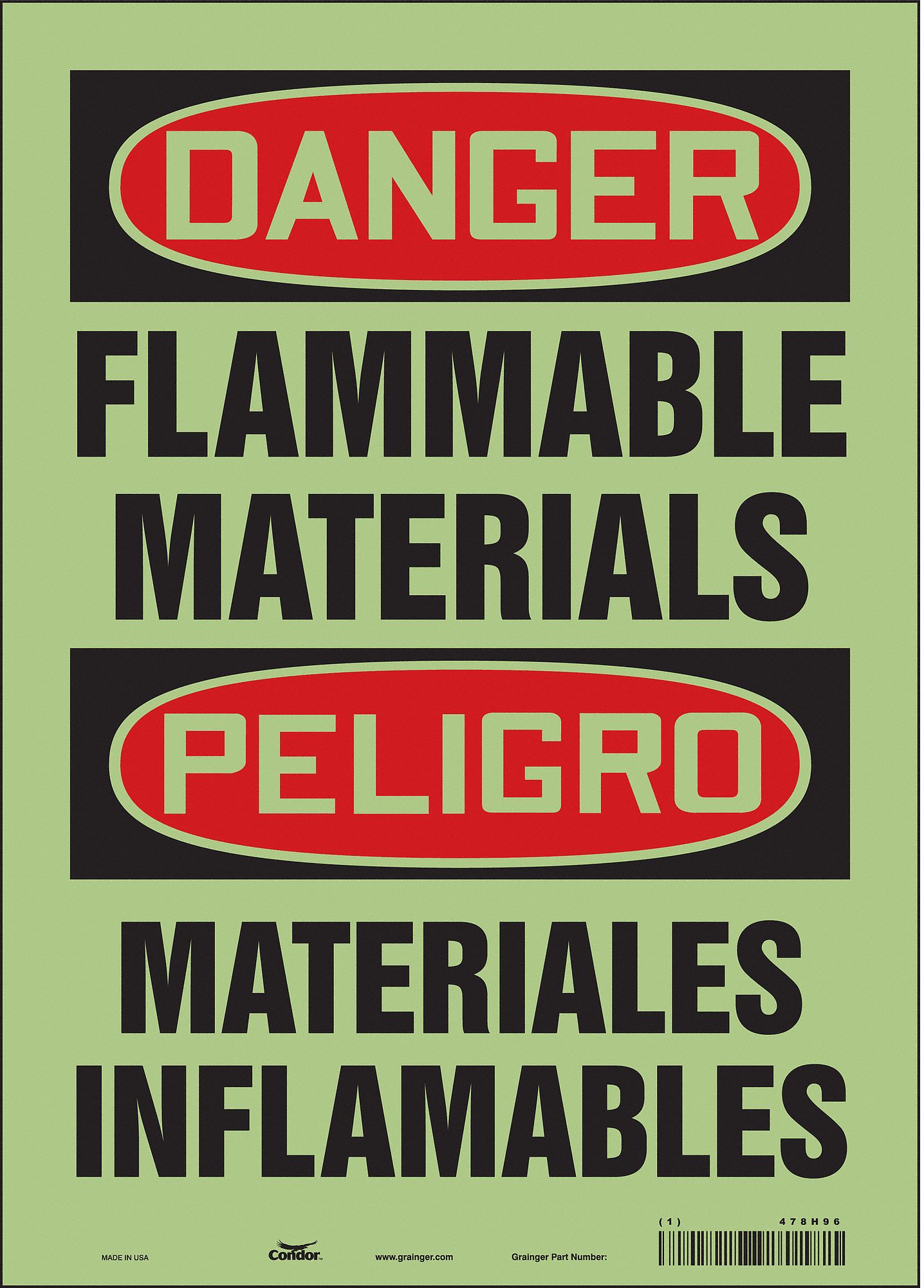 Safety Sign: Glow Vinyl, Adhesive Sign Mounting, 14 in x 10 in Nominal Sign Size, Glow In The Dark