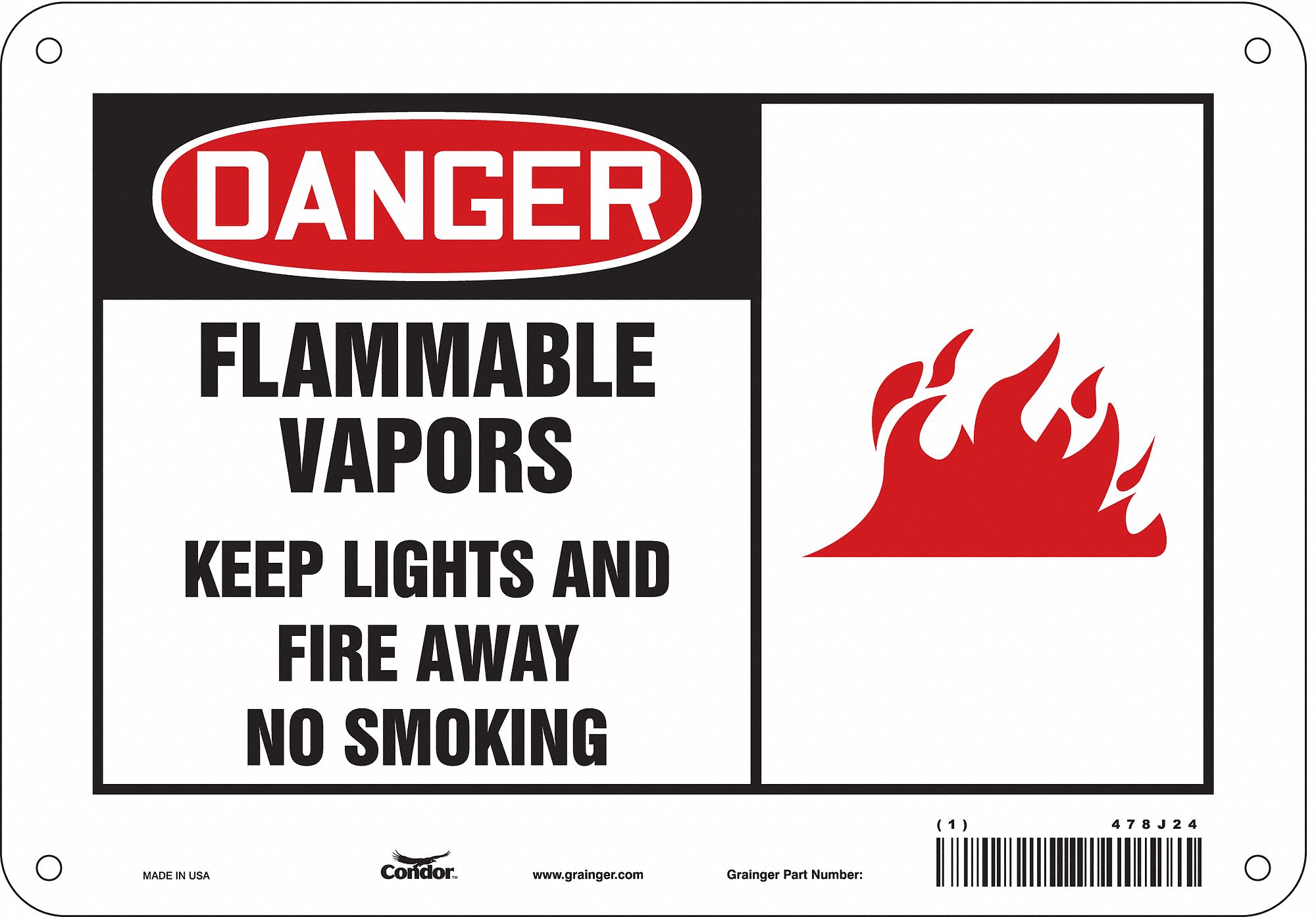 Safety Sign: Aluminum, Mounting Holes Sign Mounting, 7 in x 10 in Nominal Sign Size, 0.032 in Thick