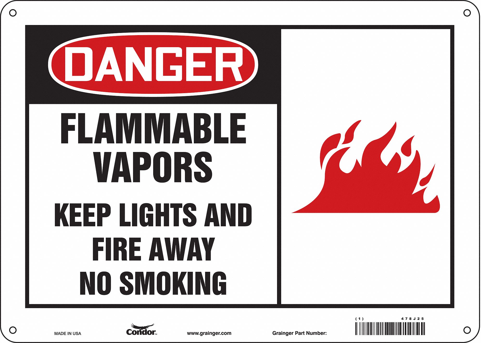 Safety Sign: Aluminum, Mounting Holes Sign Mounting, 10 in x 14 in Nominal Sign Size, 0.032 in Thick