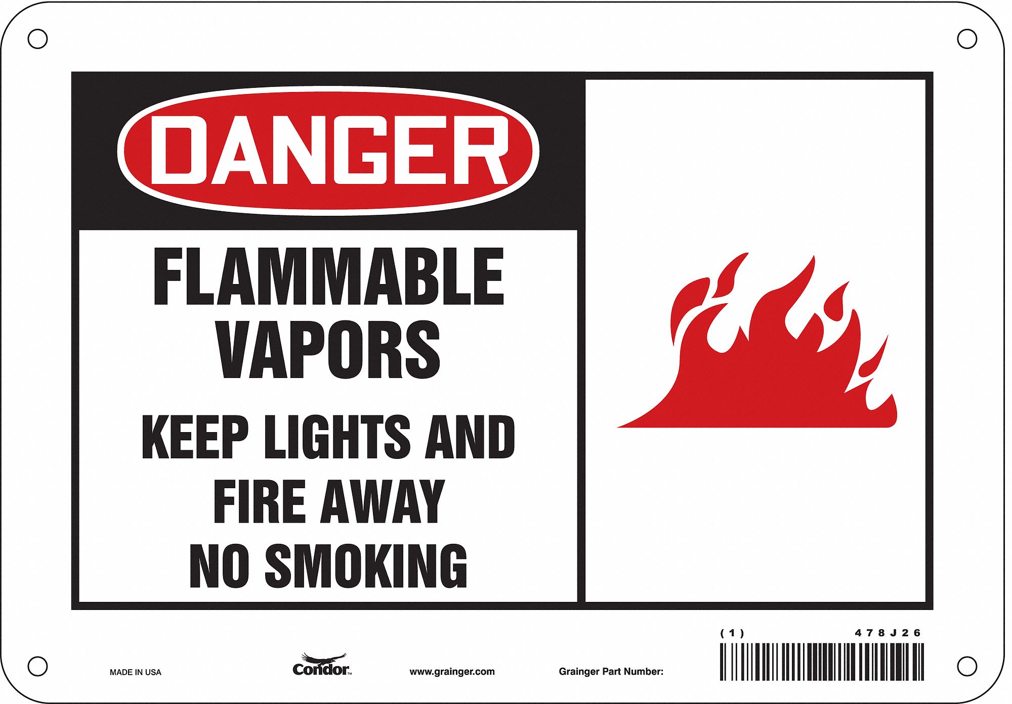 Safety Sign: Polyethylene, Mounting Holes Sign Mounting, 7 in x 10 in Nominal Sign Size, Danger