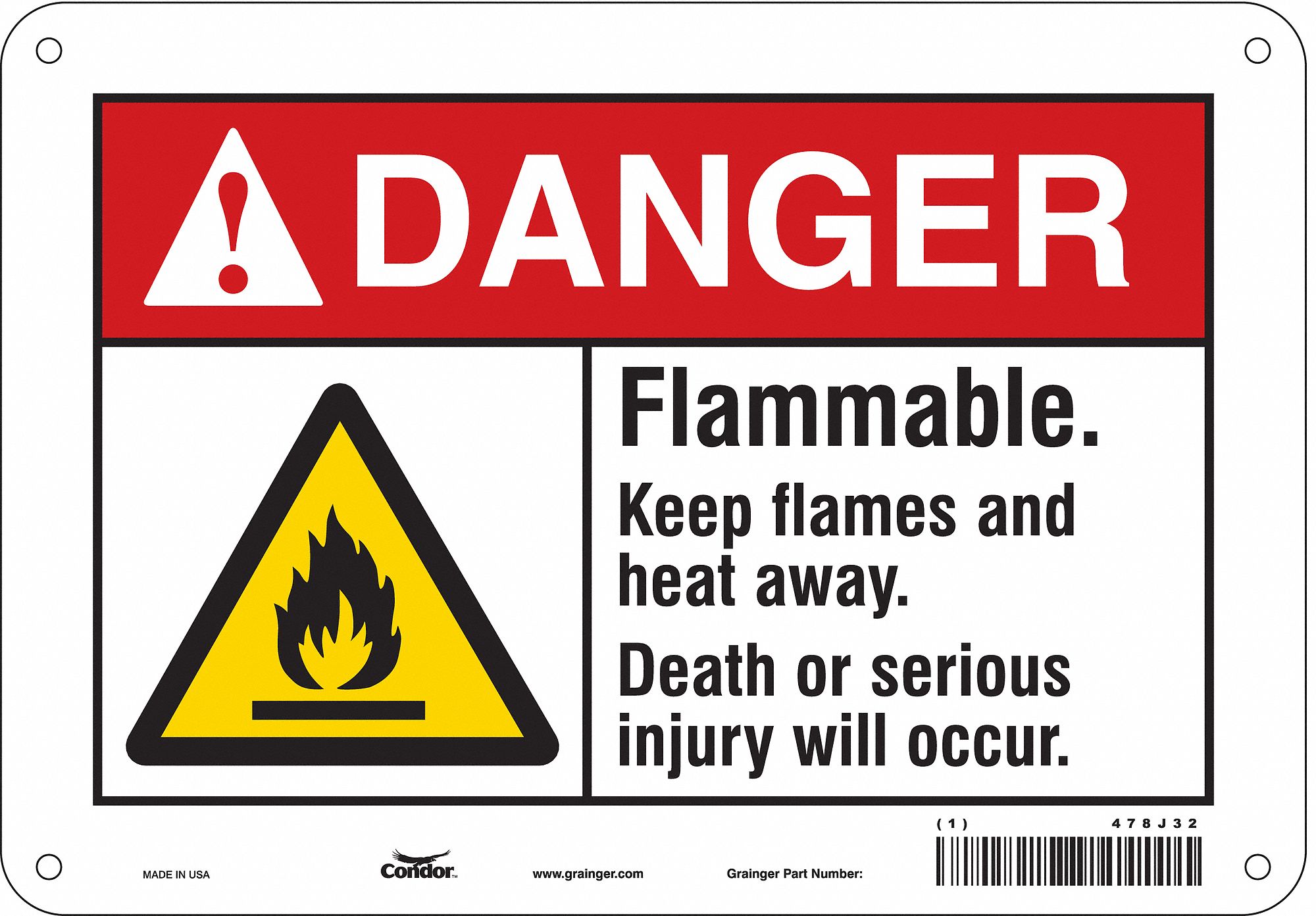 Safety Sign: Polyethylene, Mounting Holes Sign Mounting, 7 in x 10 in Nominal Sign Size