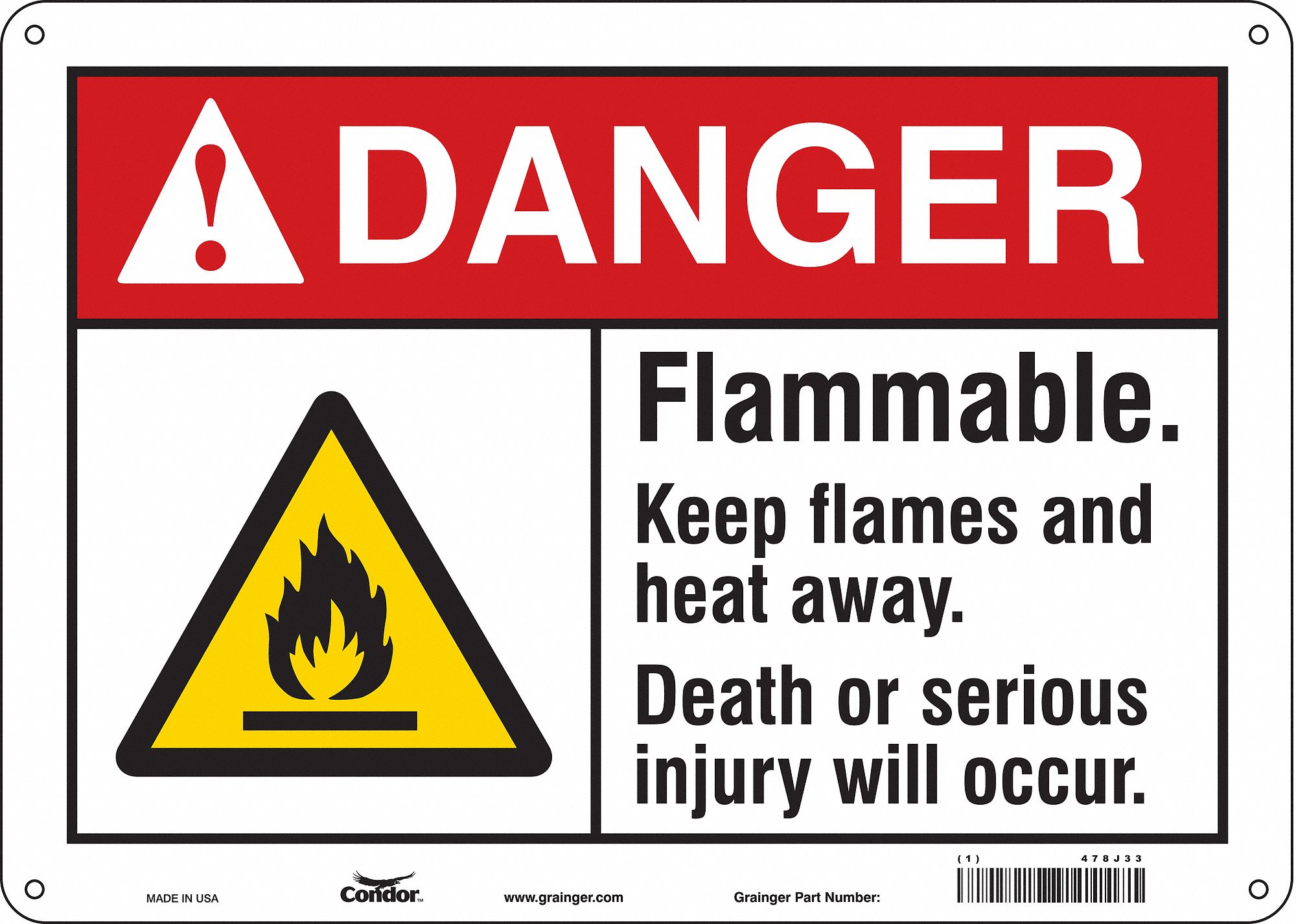 Safety Sign: Polyethylene, Mounting Holes Sign Mounting, 10 in x 14 in Nominal Sign Size