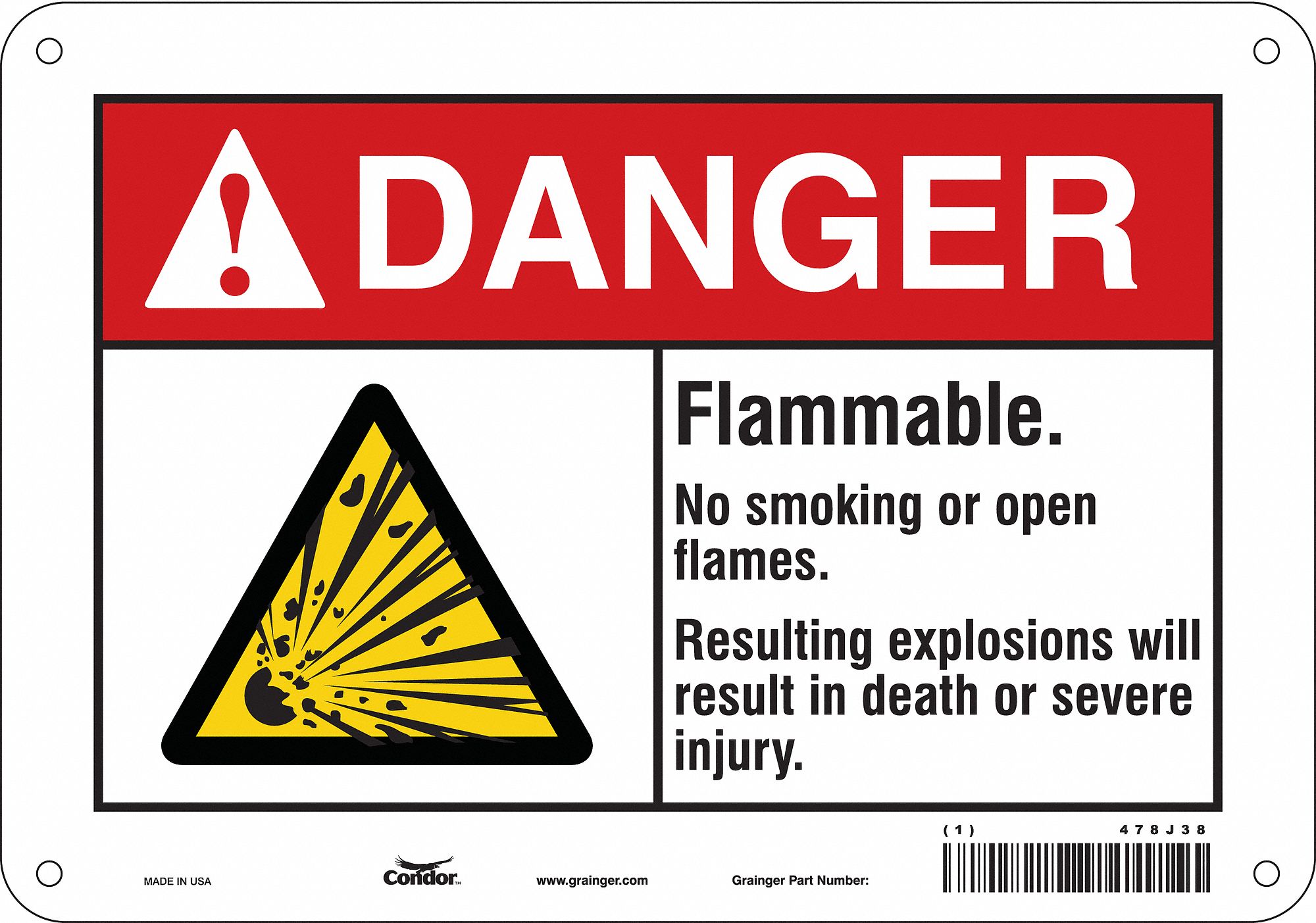 Safety Sign: Polyethylene, Mounting Holes Sign Mounting, 7 in x 10 in Nominal Sign Size, Danger