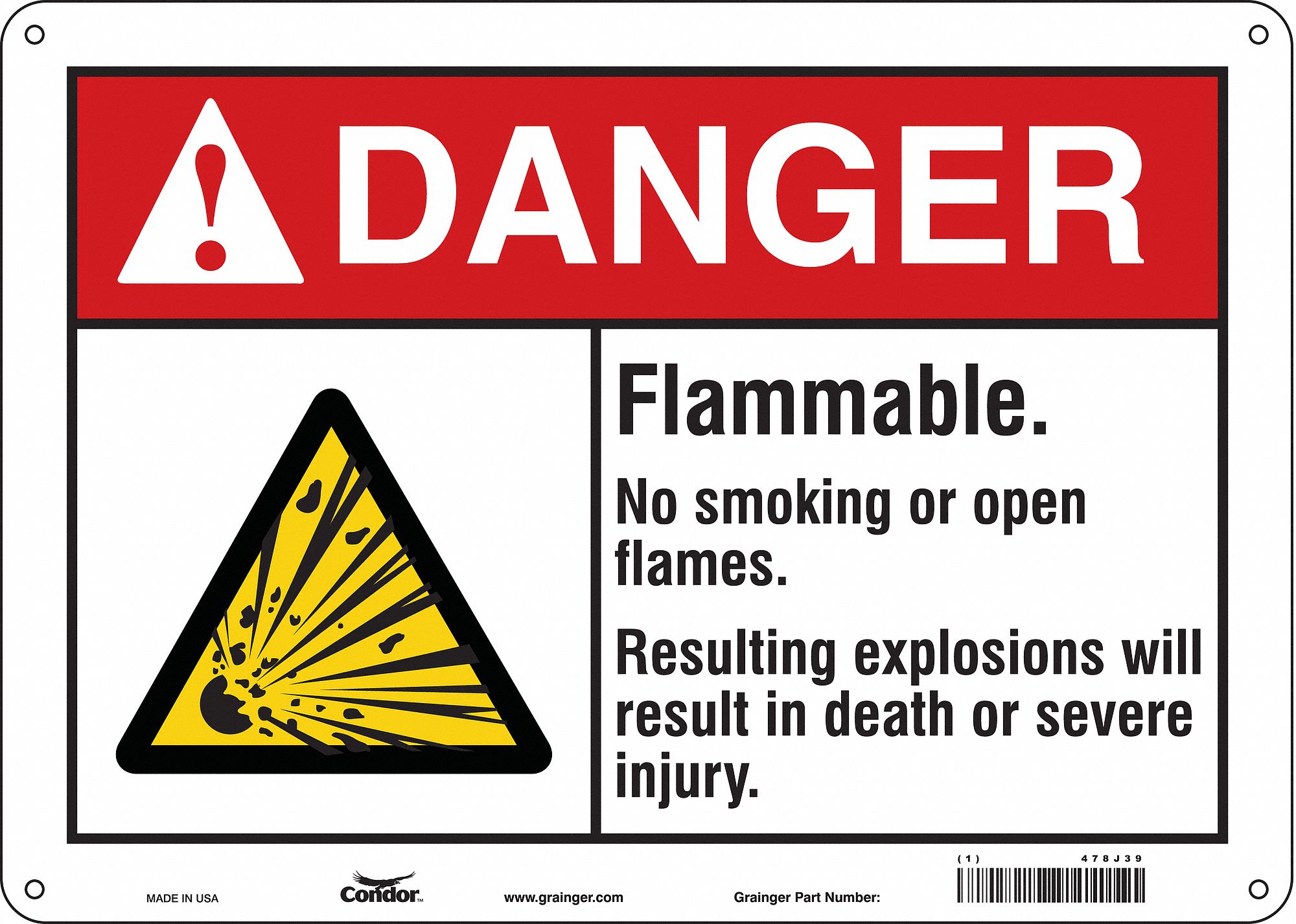 Safety Sign: Polyethylene, Mounting Holes Sign Mounting, 10 in x 14 in Nominal Sign Size, Danger