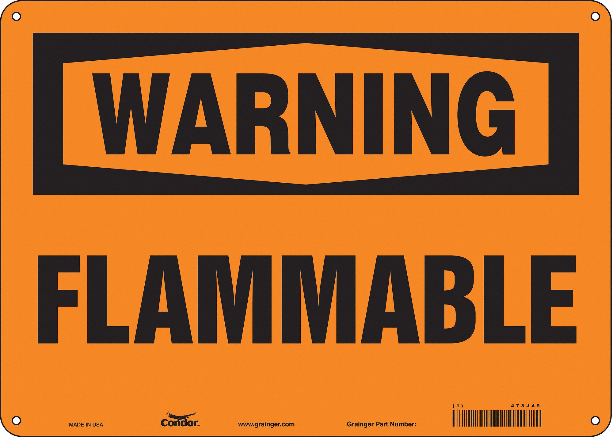 Safety Sign: Aluminum, Mounting Holes Sign Mounting, 10 in x 14 in Nominal Sign Size, 0.032 in Thick