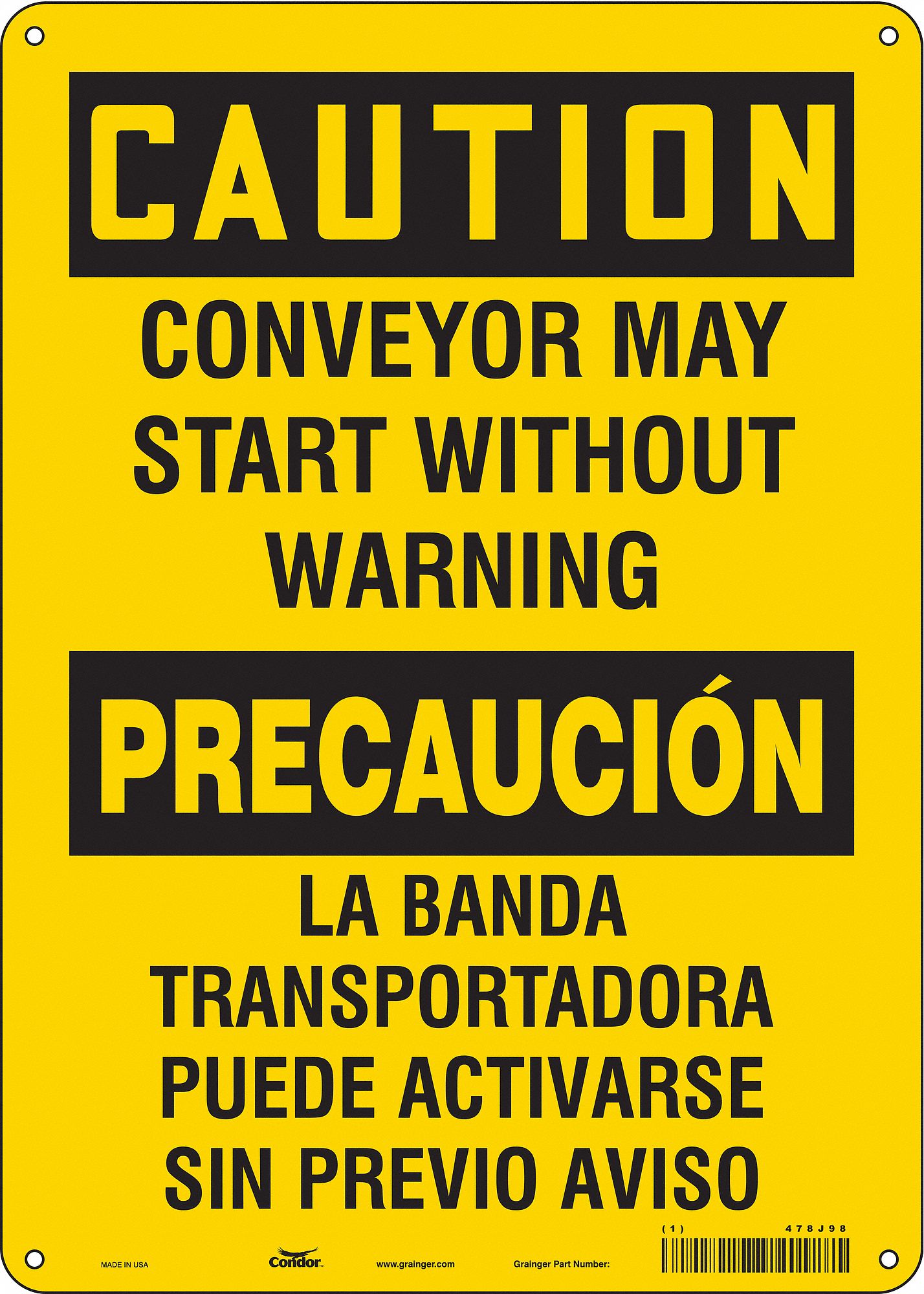 Safety Sign: Polyethylene, Mounting Holes Sign Mounting, 14 in x 10 in Nominal Sign Size