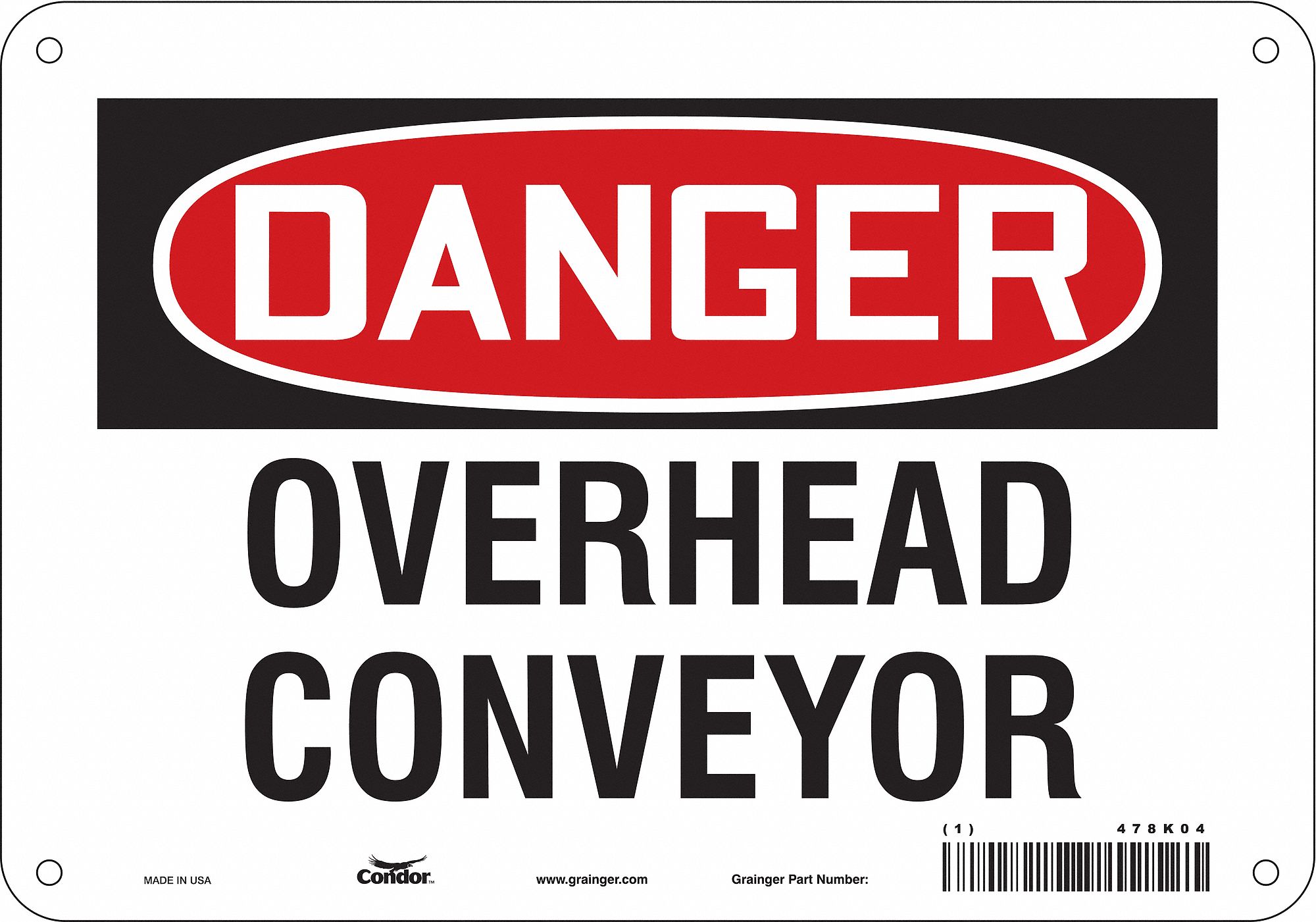 Safety Sign: Polyethylene, Mounting Holes Sign Mounting, 7 in x 10 in Nominal Sign Size, Danger