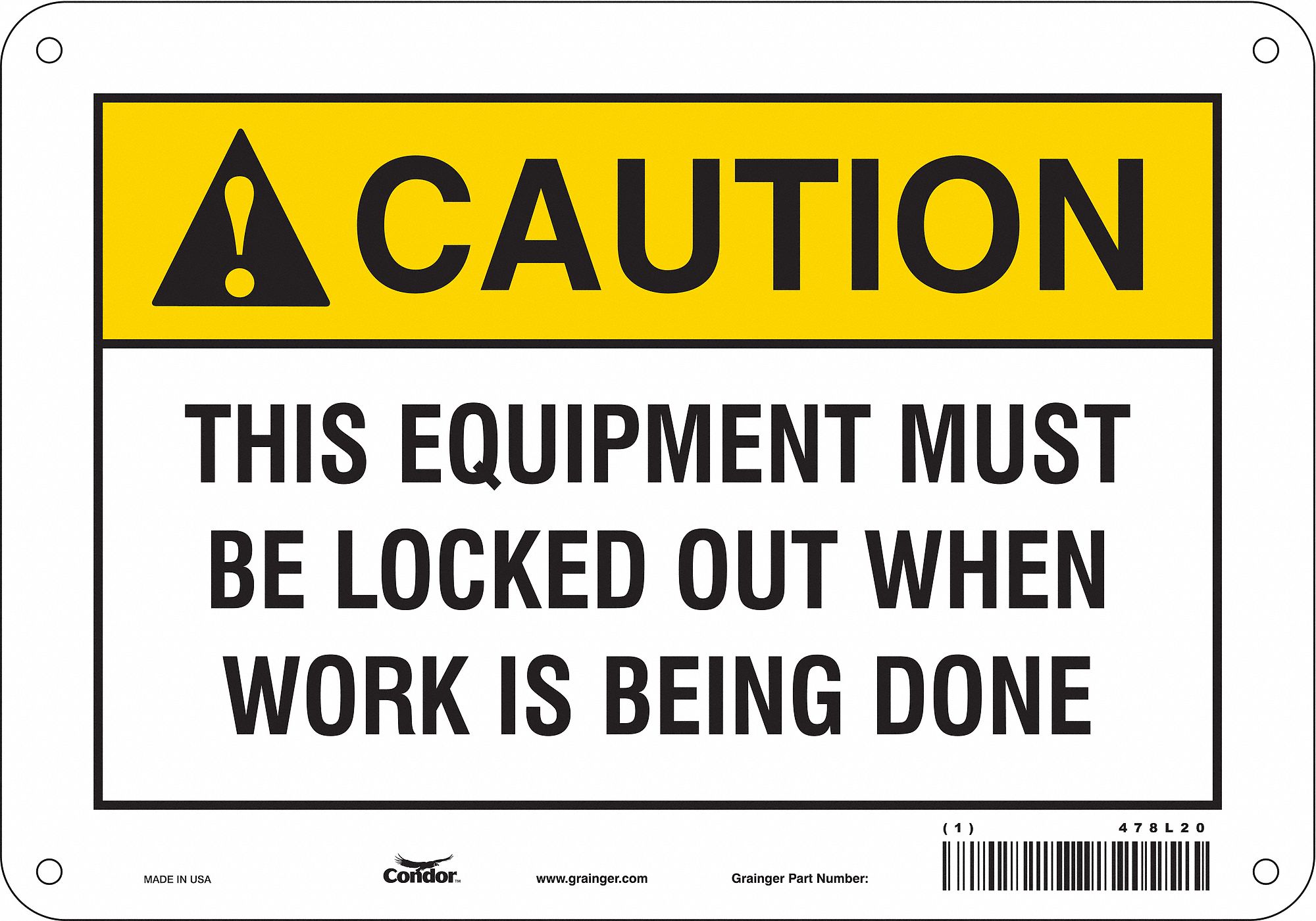 Safety Sign: Polyethylene, Mounting Holes Sign Mounting, 7 in x 10 in Nominal Sign Size, Caution