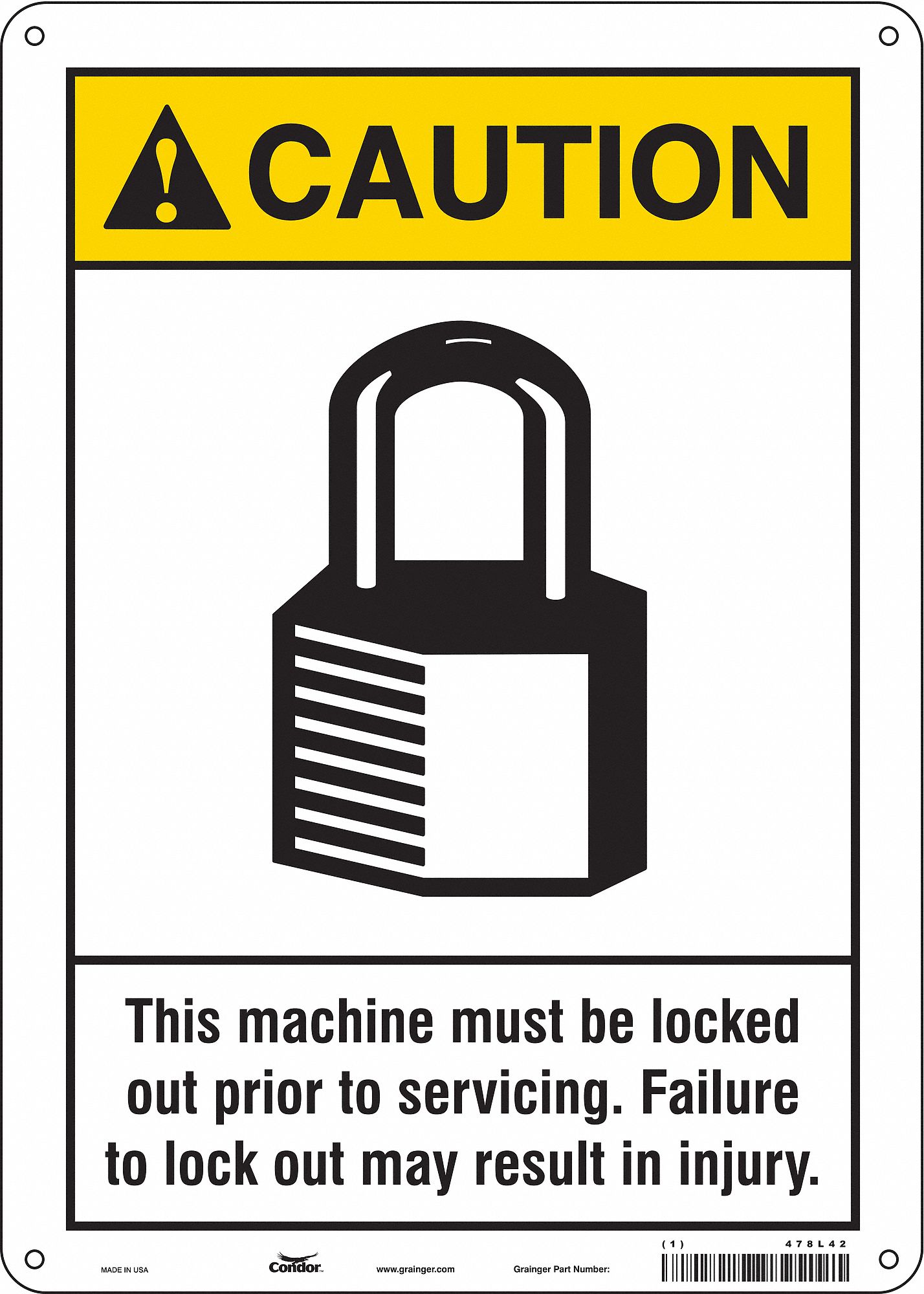 Safety Sign: Polyethylene, Mounting Holes Sign Mounting, 14 in x 10 in Nominal Sign Size, Caution