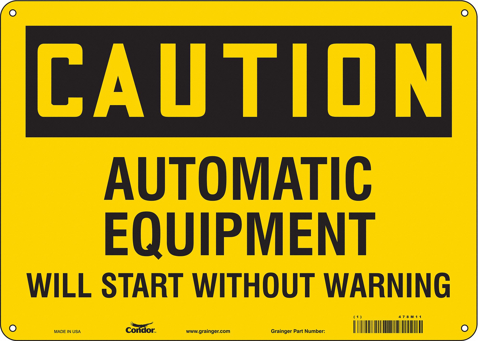 Safety Sign: Polyethylene, Mounting Holes Sign Mounting, 10 in x 14 in Nominal Sign Size, Caution