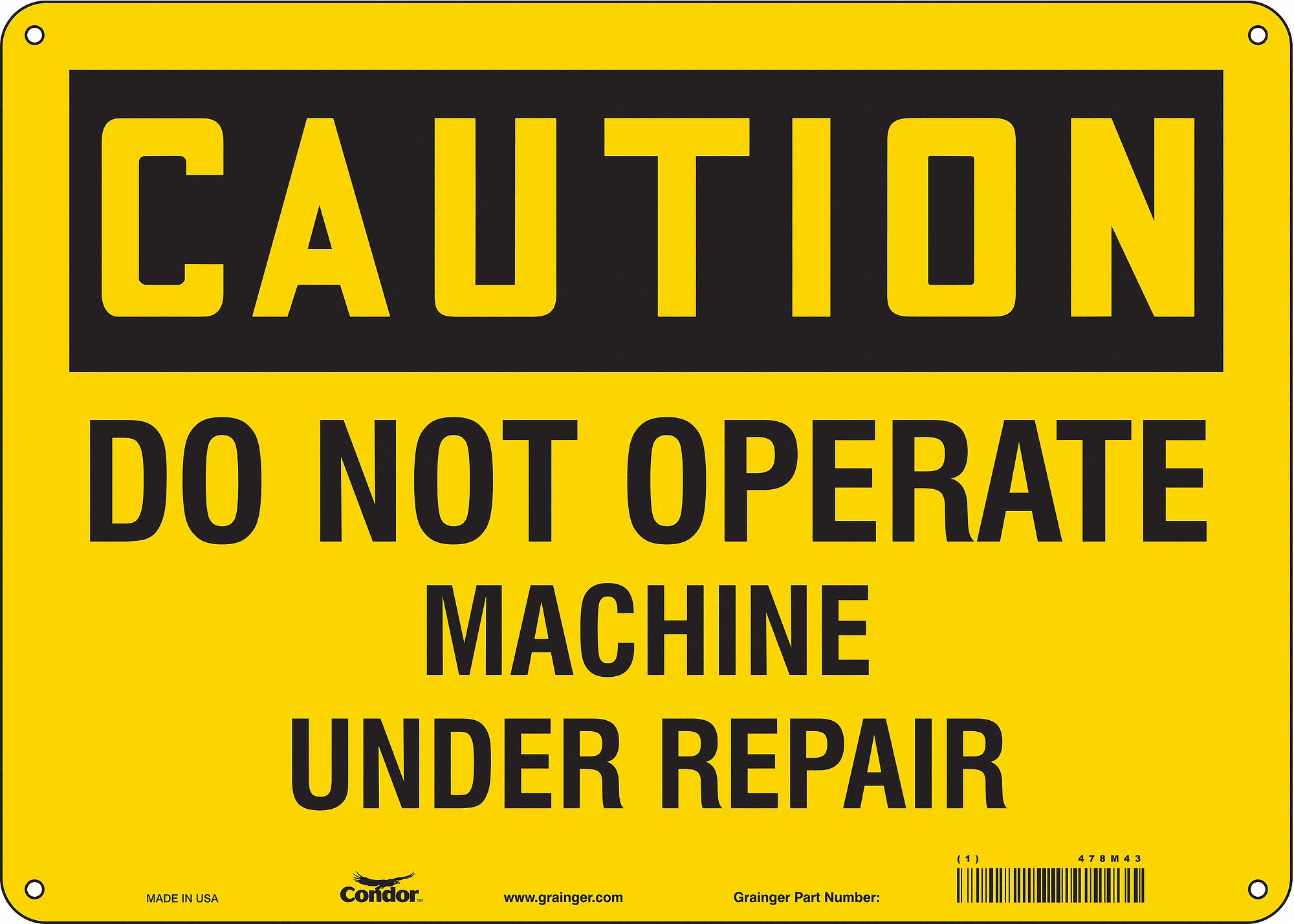 Safety Sign: Polyethylene, Mounting Holes Sign Mounting, 10 in x 14 in Nominal Sign Size, Caution