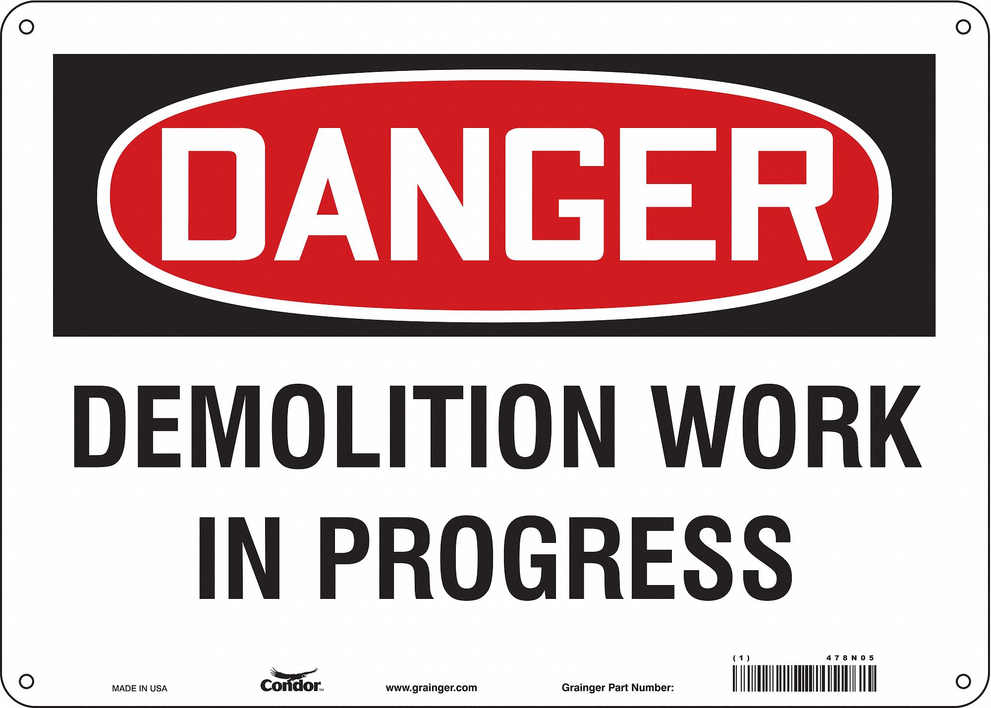 Safety Sign: Aluminum, Mounting Holes Sign Mounting, 10 in x 14 in Nominal Sign Size, 0.032 in Thick