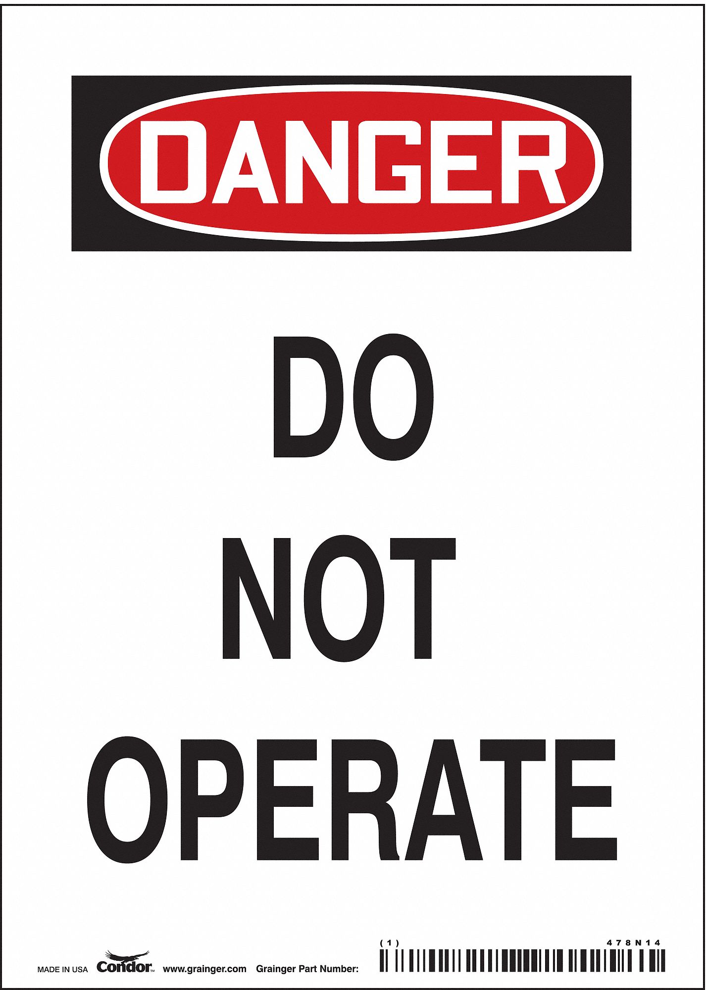 CONDOR 478N14 Safety Sign,5 in x 7 in,Magnetic Vinyl 478N14