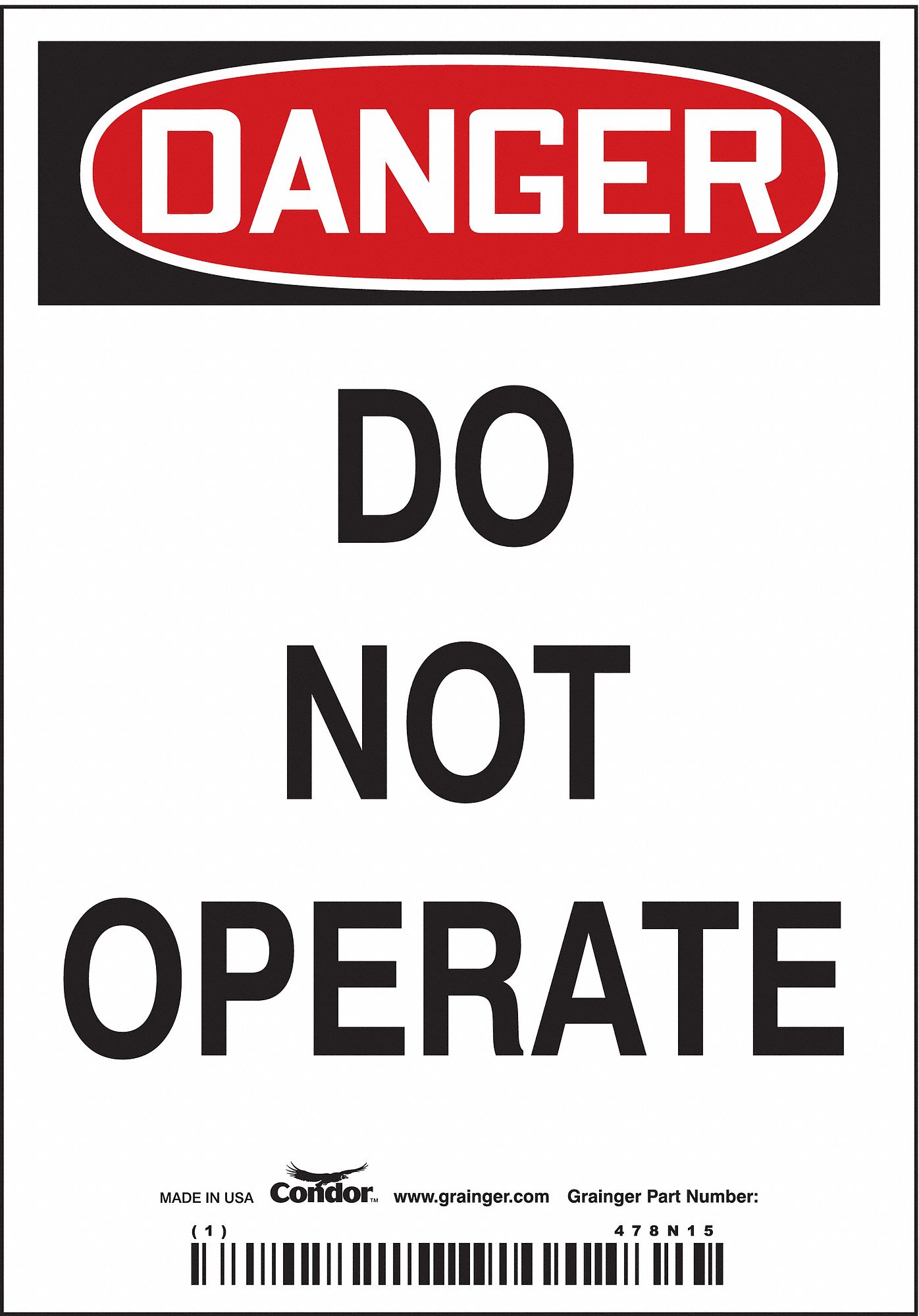 Safety Sign: Vinyl, Adhesive Sign Mounting, 5 in x 3 1/2 in Nominal Sign Size, Not Retroreflective