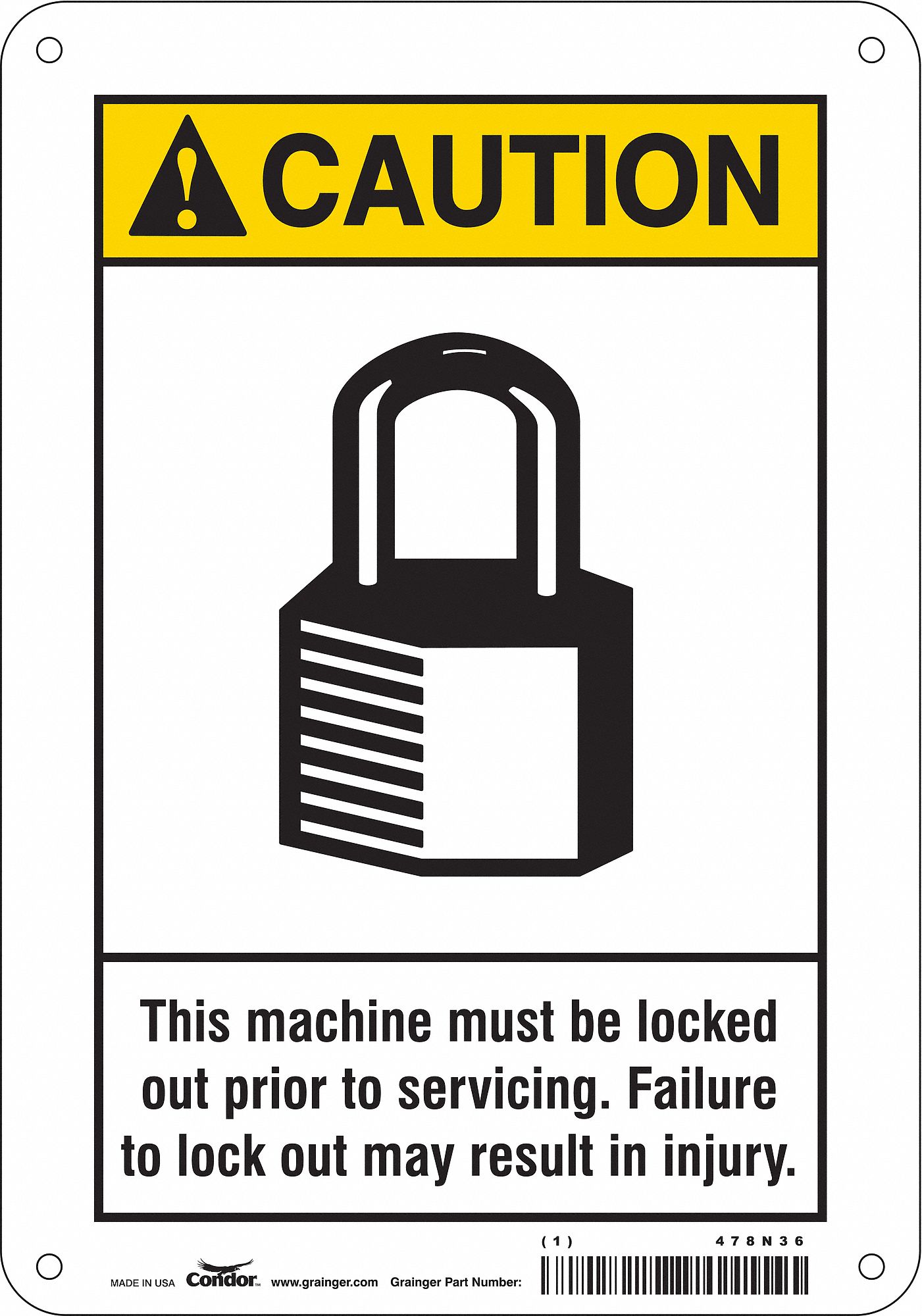 Safety Sign: Polyethylene, Mounting Holes Sign Mounting, 10 in x 7 in Nominal Sign Size, Caution