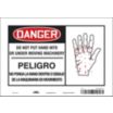 Danger/Peligro: Do Not Put Hand Into Or Under Moving Machiner/No Ponga La Mano Dentro O Debajo De La Maquinaria En Movimento Signs