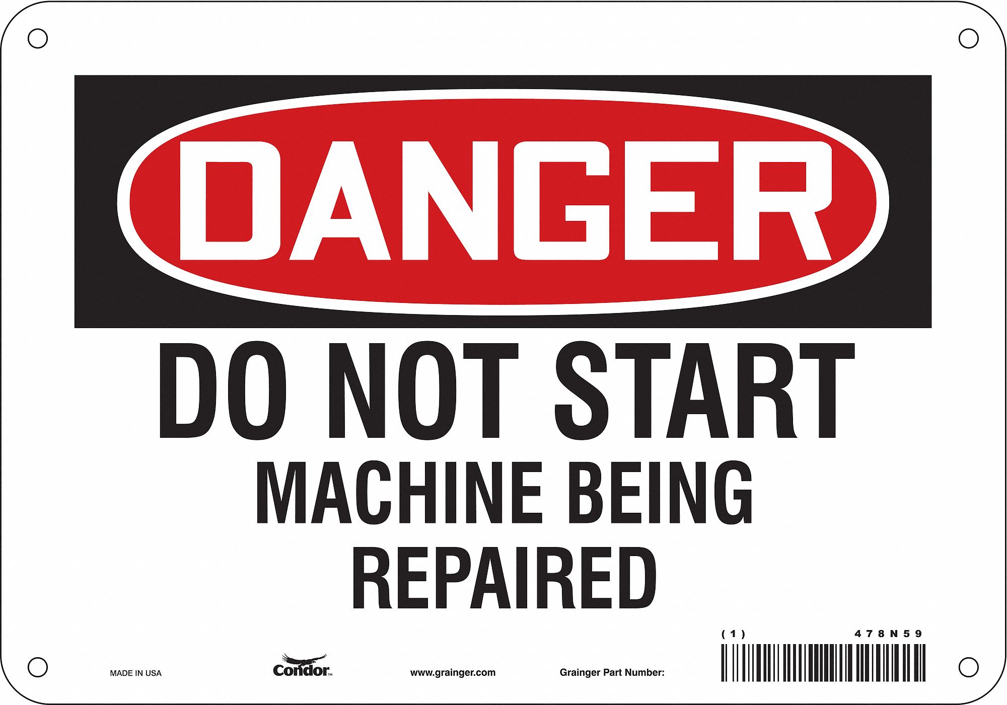 Safety Sign: Aluminum, Mounting Holes Sign Mounting, 7 in x 10 in Nominal Sign Size, 0.032 in Thick