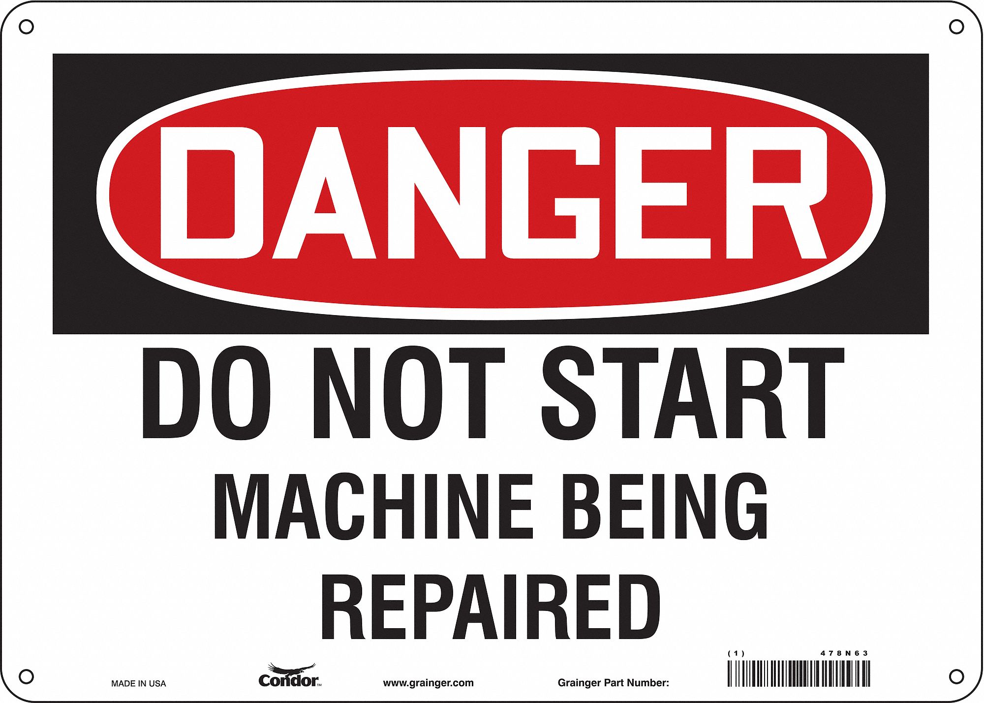 Safety Sign: Polyethylene, Mounting Holes Sign Mounting, 10 in x 14 in Nominal Sign Size, Danger