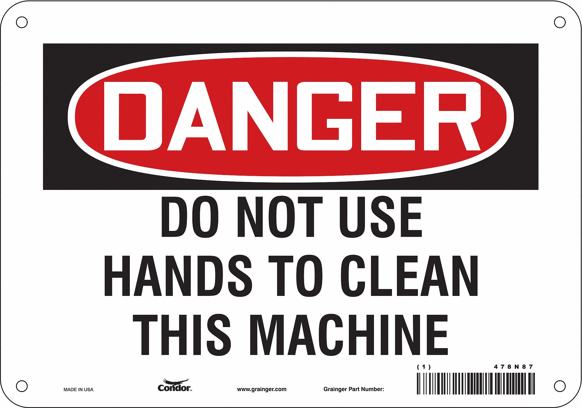 Safety Sign: Polyethylene, Mounting Holes Sign Mounting, 7 in x 10 in Nominal Sign Size, Danger