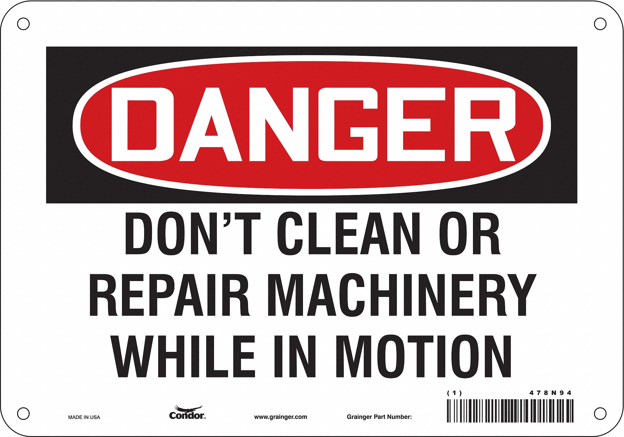Safety Sign: Polyethylene, Mounting Holes Sign Mounting, 7 in x 10 in Nominal Sign Size, Danger