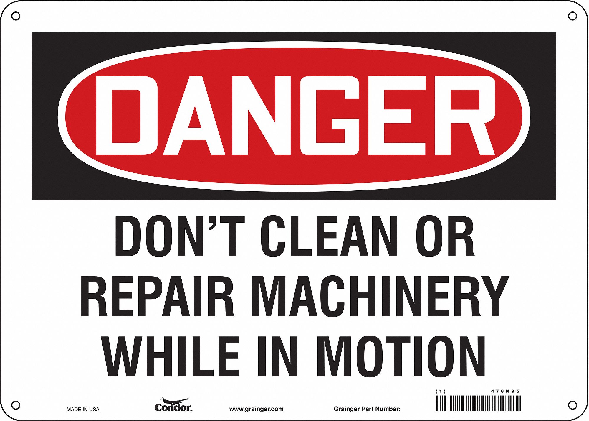 Safety Sign: Polyethylene, Mounting Holes Sign Mounting, 10 in x 14 in Nominal Sign Size, Danger
