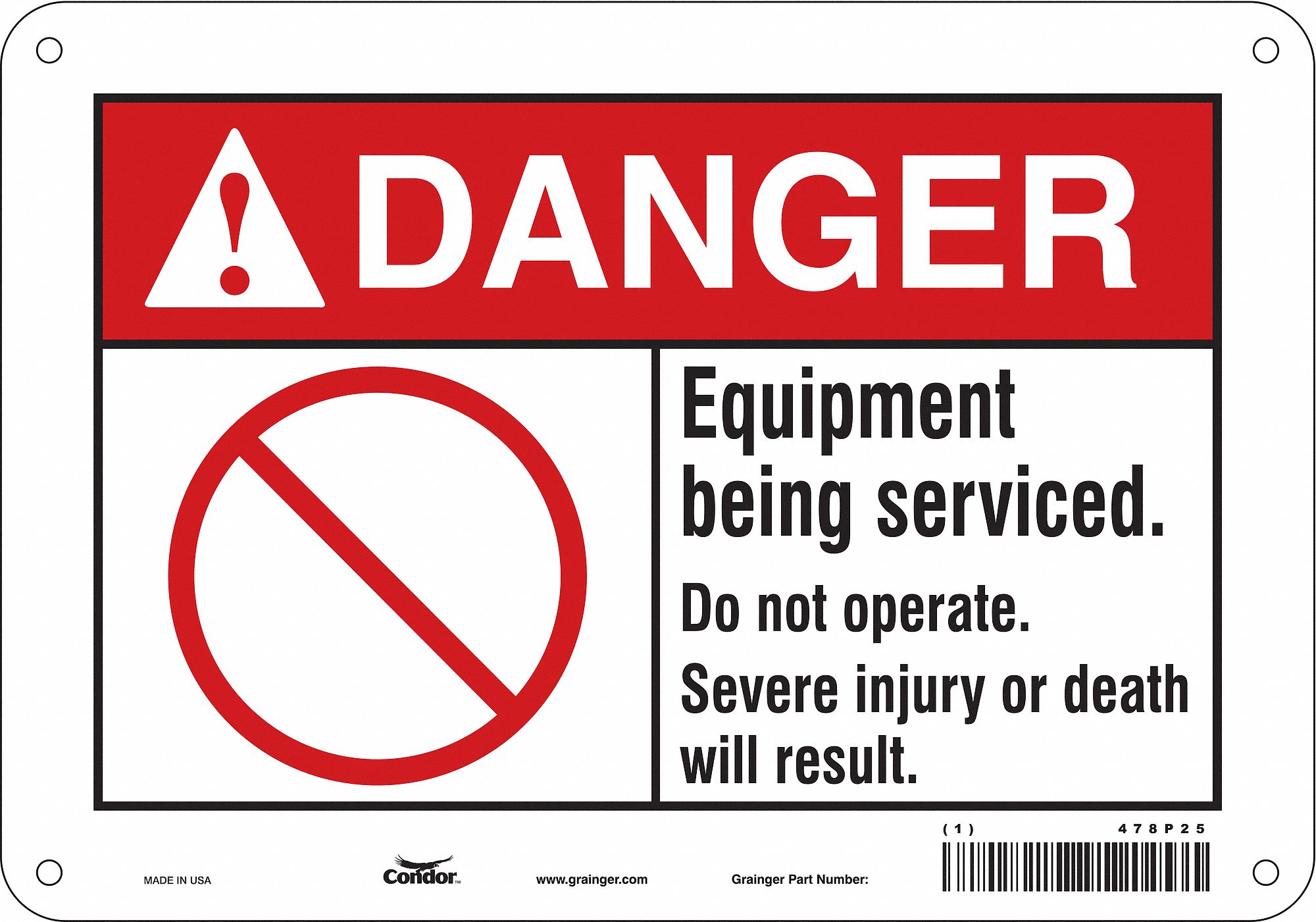 Safety Sign: Polyethylene, Mounting Holes Sign Mounting, 7 in x 10 in Nominal Sign Size, Danger
