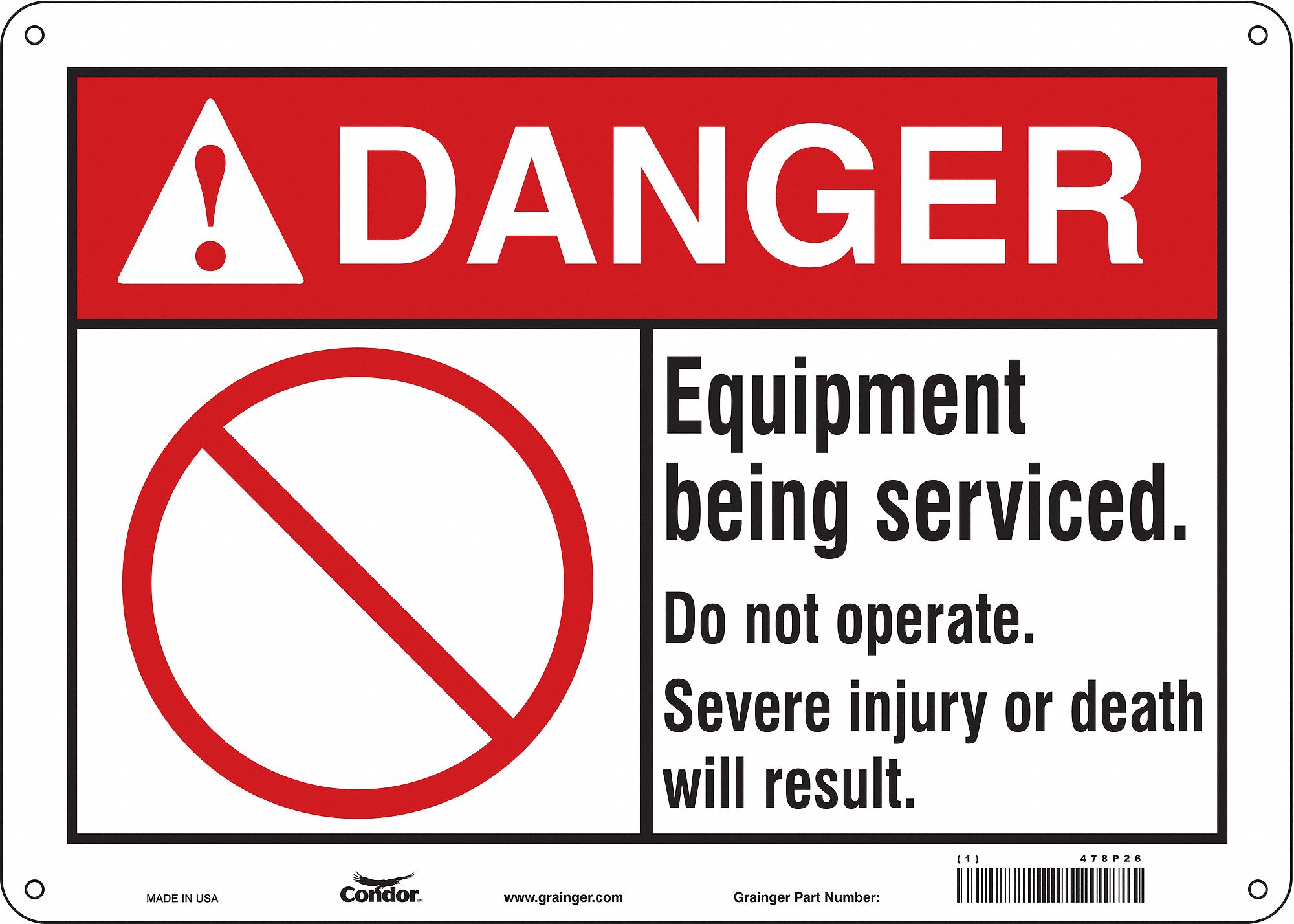 Safety Sign: Polyethylene, Mounting Holes Sign Mounting, 10 in x 14 in Nominal Sign Size, Danger
