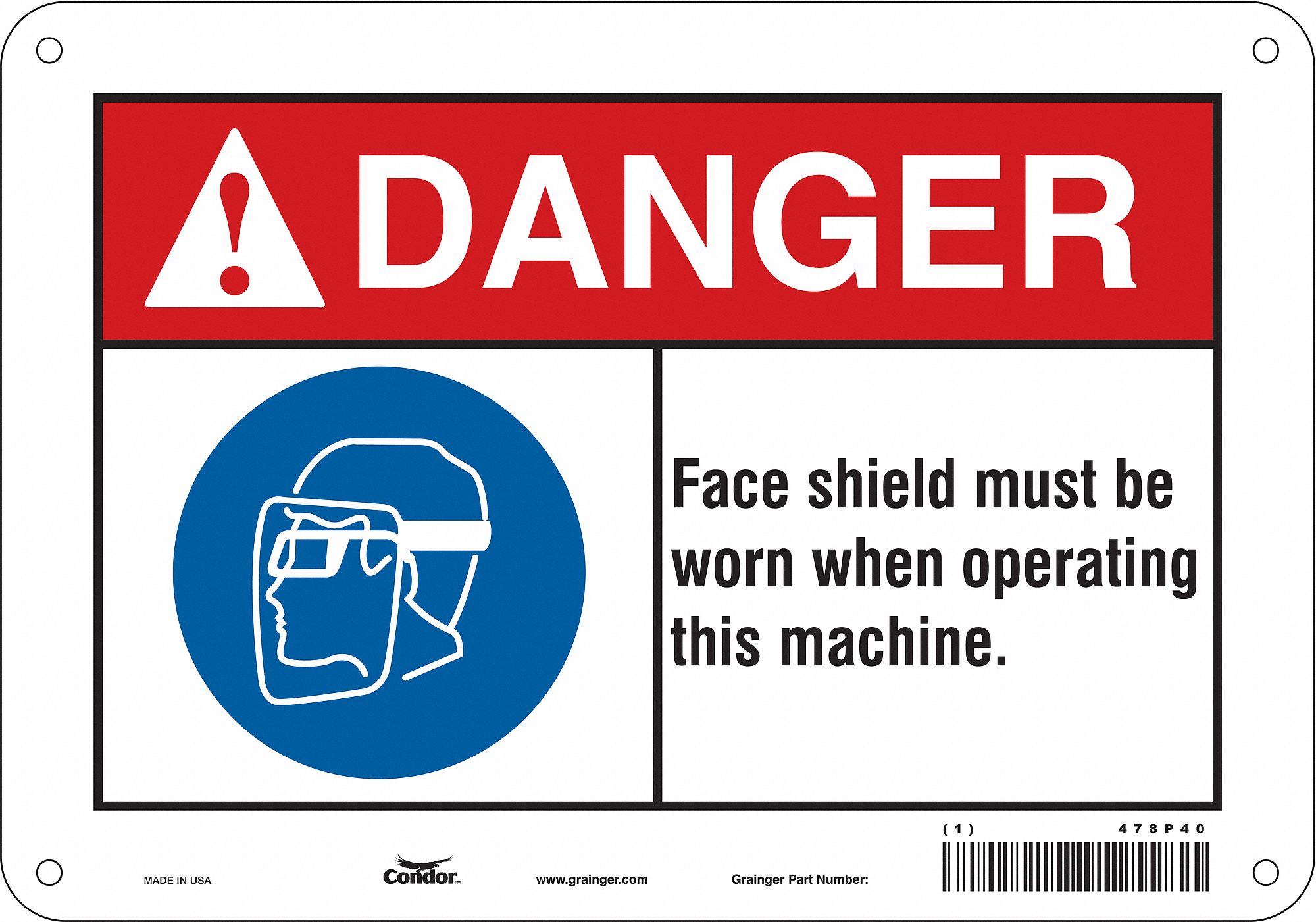 Safety Sign: Polyethylene, Mounting Holes Sign Mounting, 7 in x 10 in Nominal Sign Size, Danger