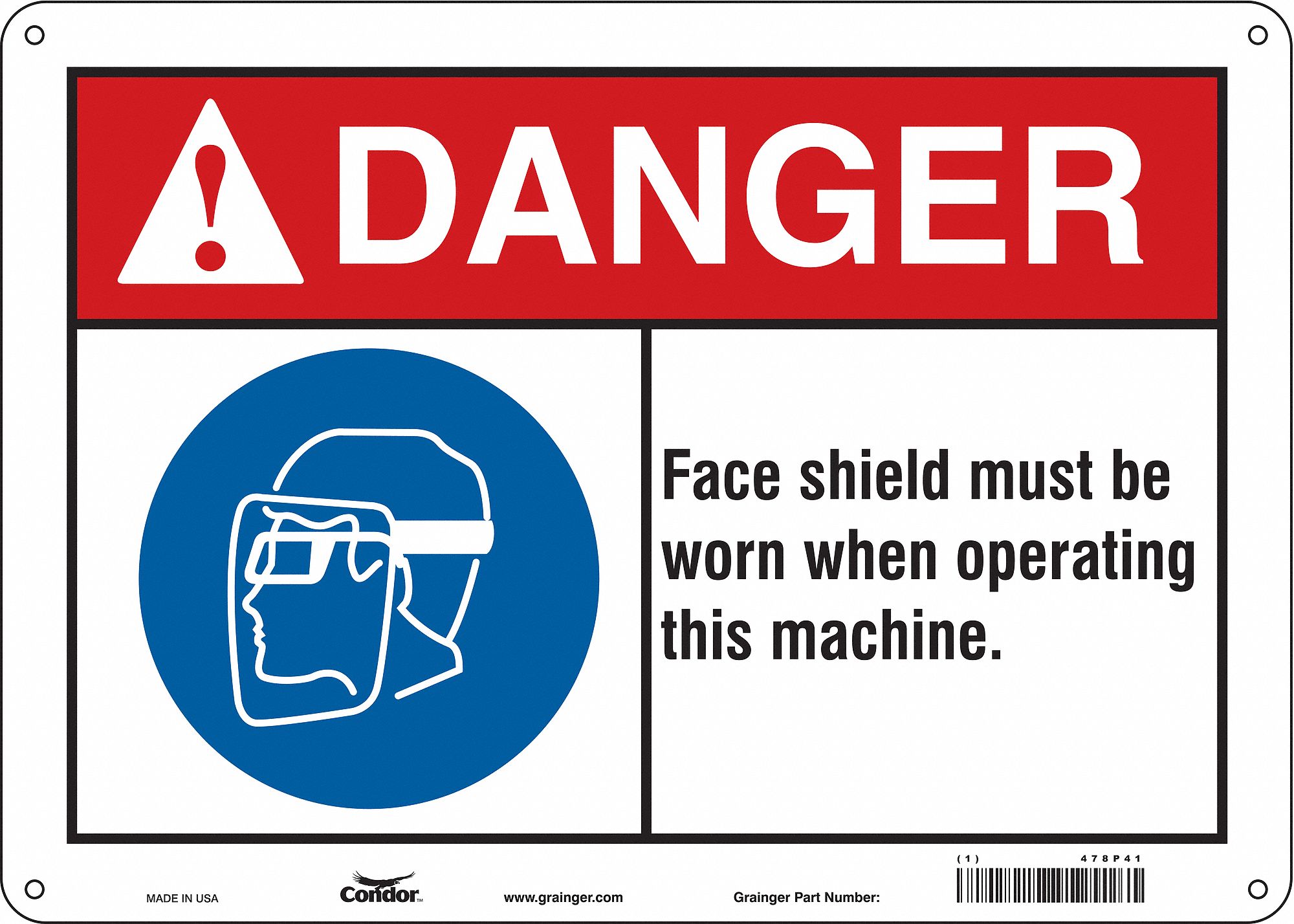 Safety Sign: Polyethylene, Mounting Holes Sign Mounting, 10 in x 14 in Nominal Sign Size, Danger