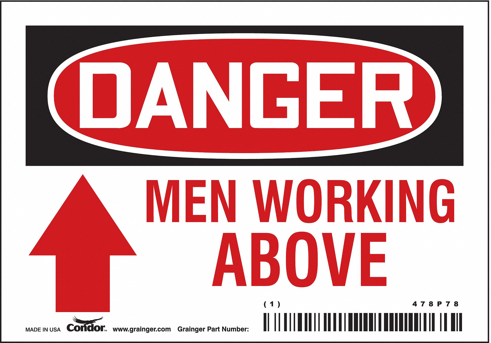 Safety Sign: Vinyl, Adhesive Sign Mounting, 3 1/2 in x 5 in Nominal Sign Size, Not Retroreflective