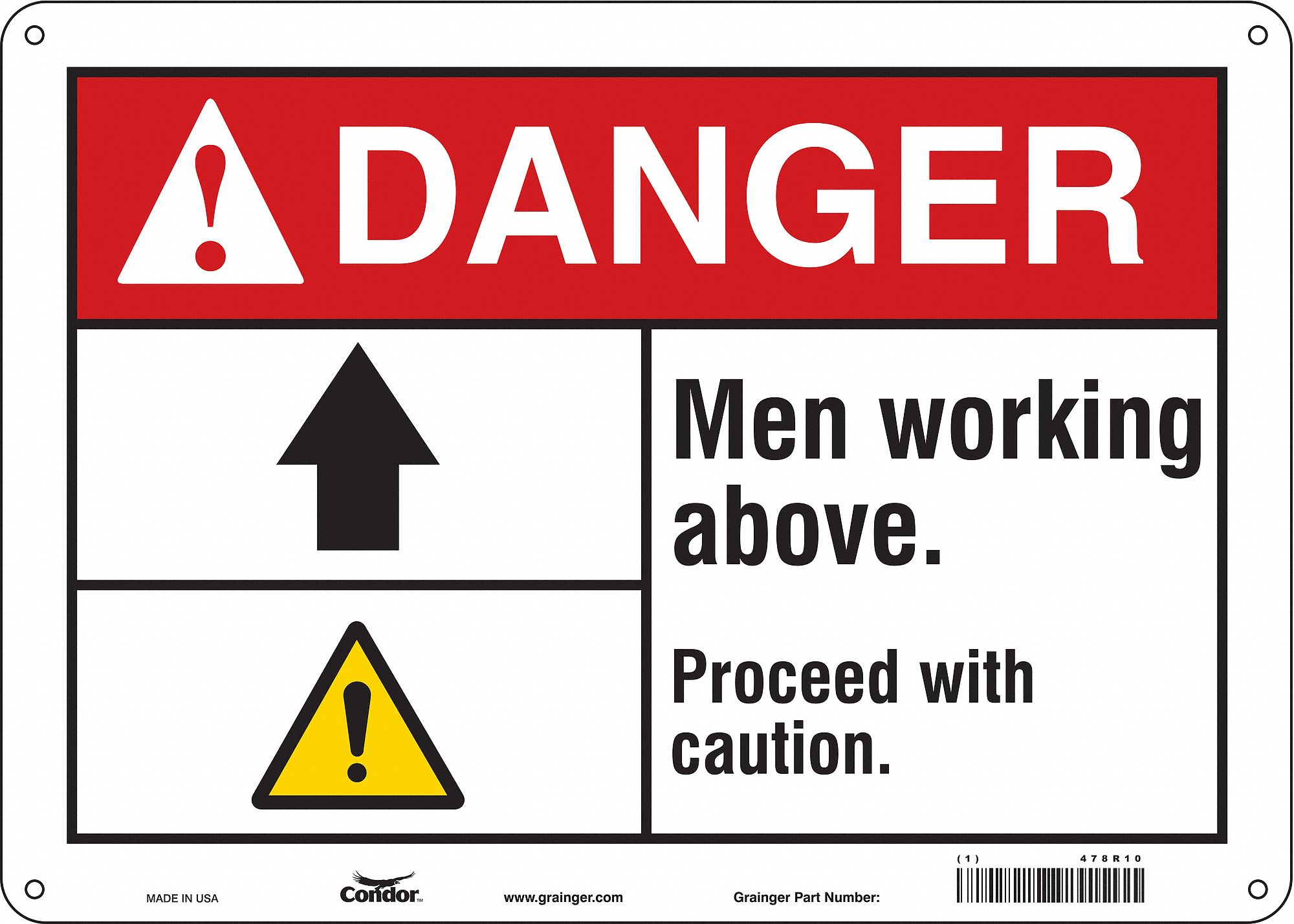 Safety Sign: Polyethylene, Mounting Holes Sign Mounting, 10 in x 14 in Nominal Sign Size, Danger