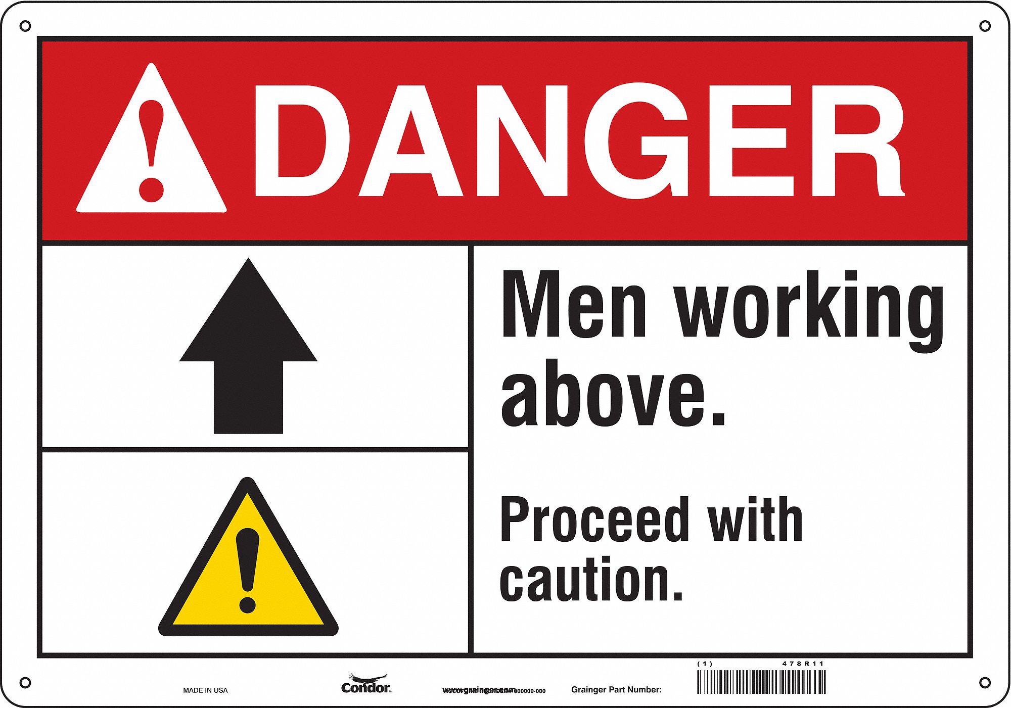 Safety Sign: Polyethylene, Mounting Holes Sign Mounting, 14 in x 20 in Nominal Sign Size