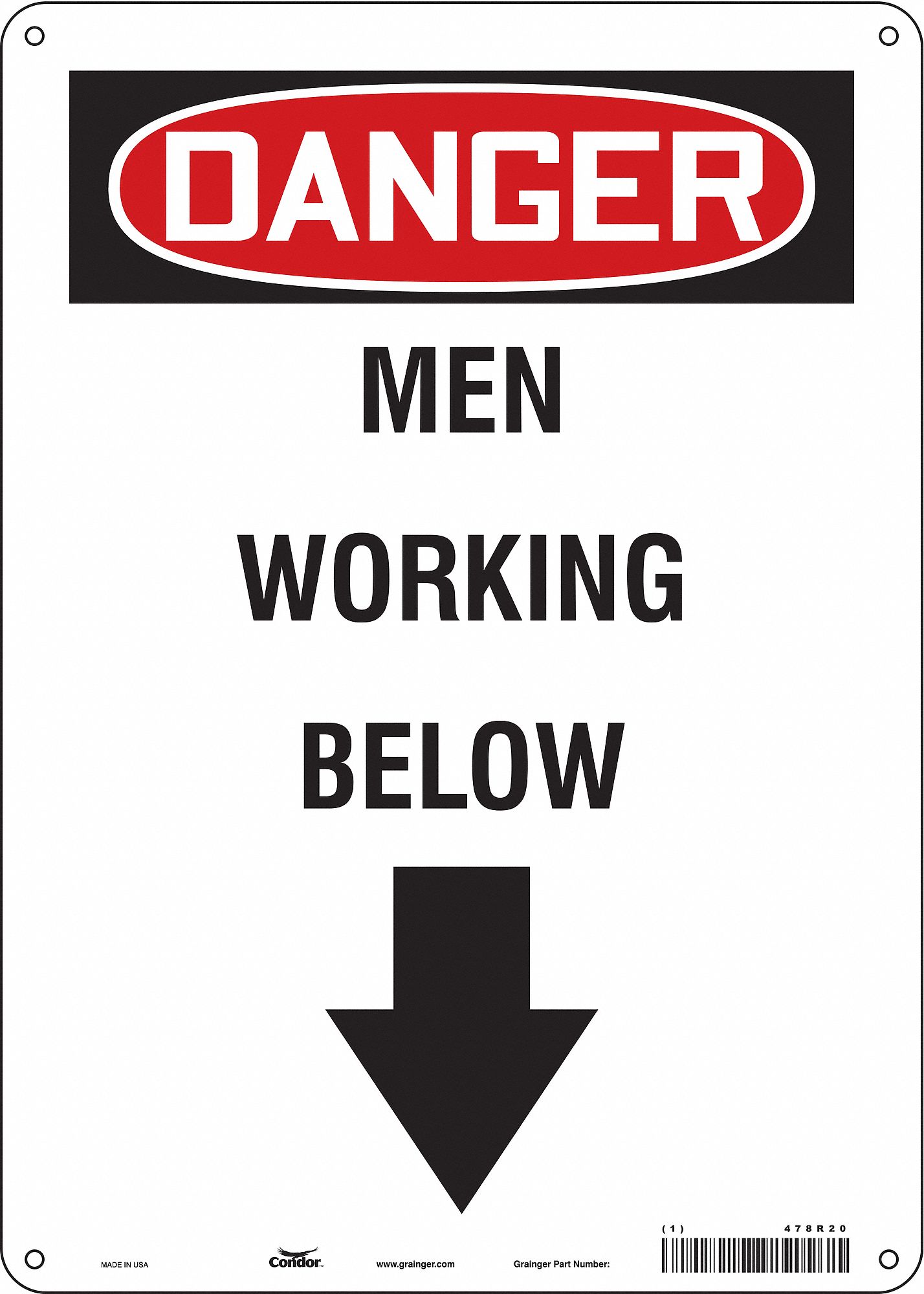 Safety Sign: Polyethylene, Mounting Holes Sign Mounting, 14 in x 10 in Nominal Sign Size