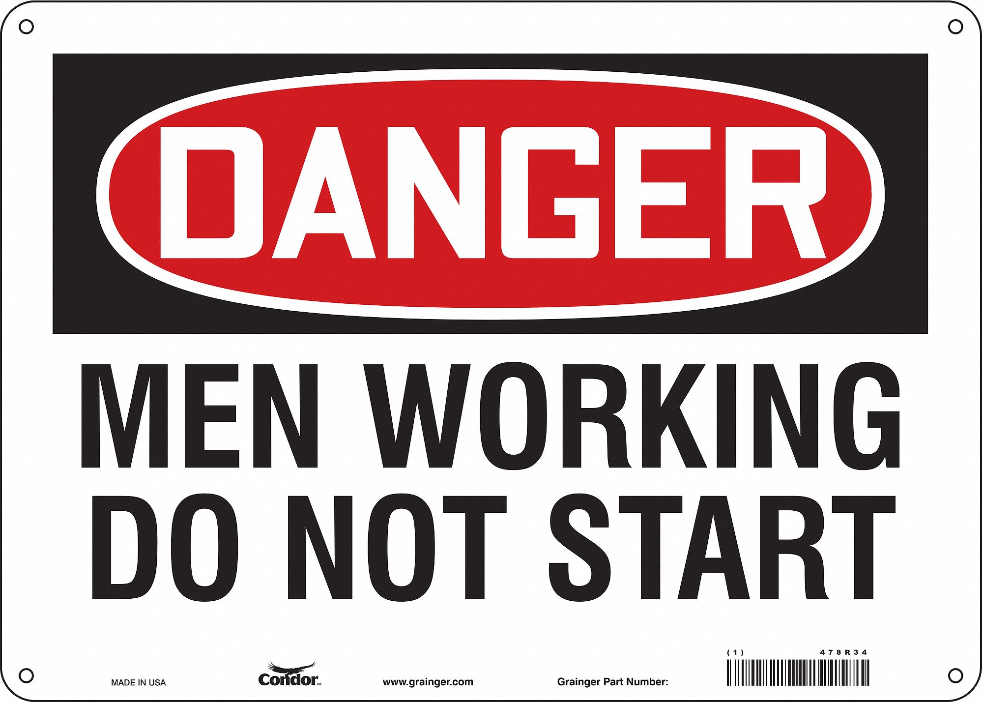 Safety Sign: Polyethylene, Mounting Holes Sign Mounting, 10 in x 14 in Nominal Sign Size