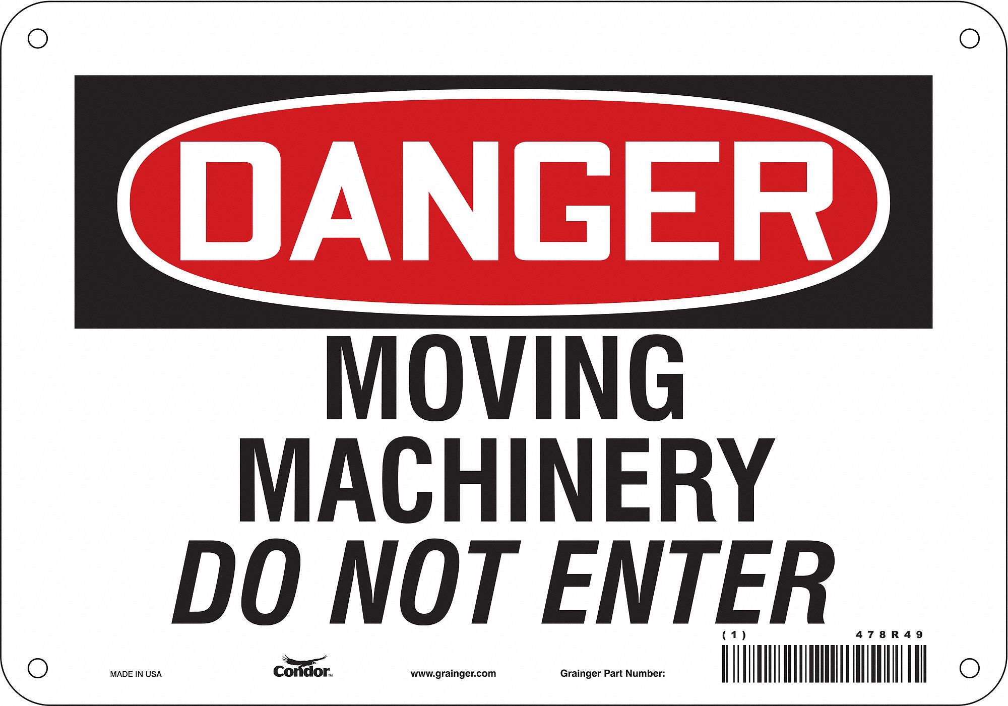 Safety Sign: Aluminum, Mounting Holes Sign Mounting, 7 in x 10 in Nominal Sign Size, 0.032 in Thick