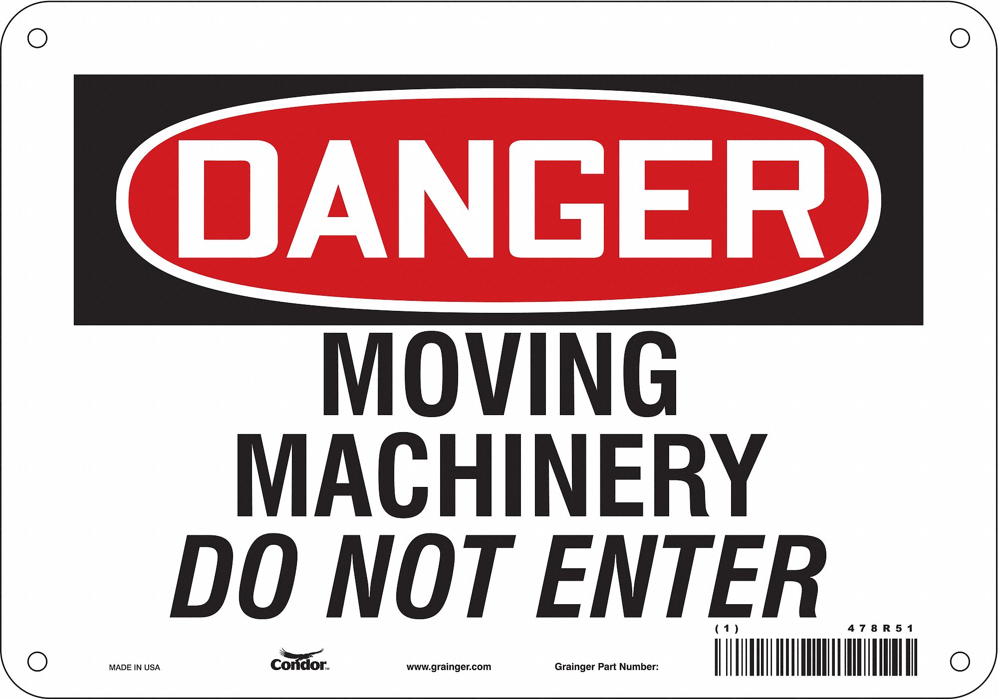 Safety Sign: Polyethylene, Mounting Holes Sign Mounting, 7 in x 10 in Nominal Sign Size, Danger