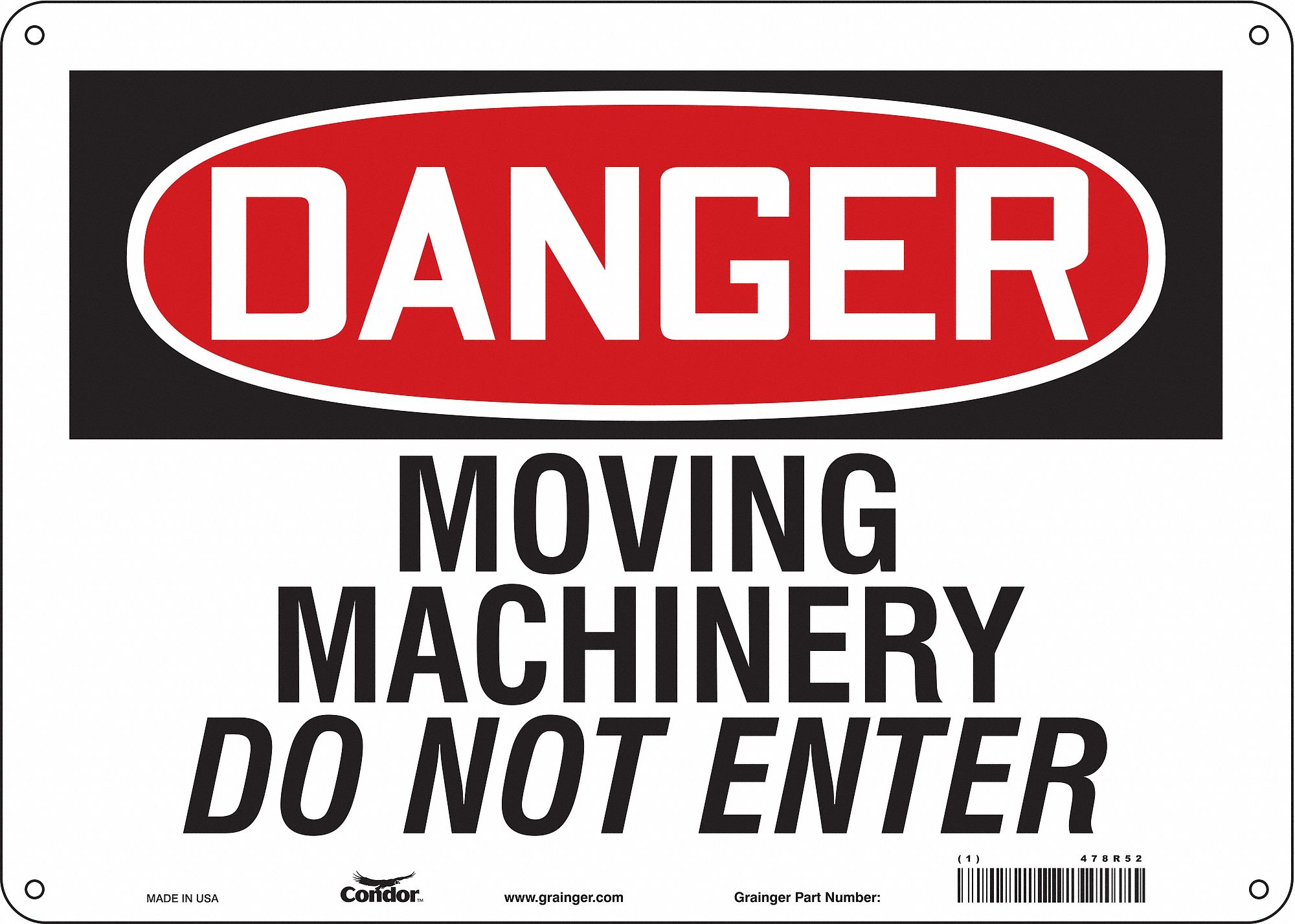 Safety Sign: Polyethylene, Mounting Holes Sign Mounting, 10 in x 14 in Nominal Sign Size, Danger