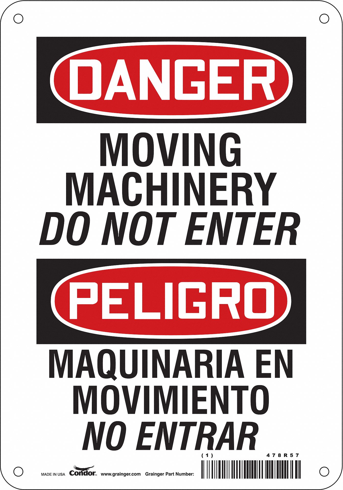 Safety Sign: Polyethylene, Mounting Holes Sign Mounting, 10 in x 7 in Nominal Sign Size, Wall