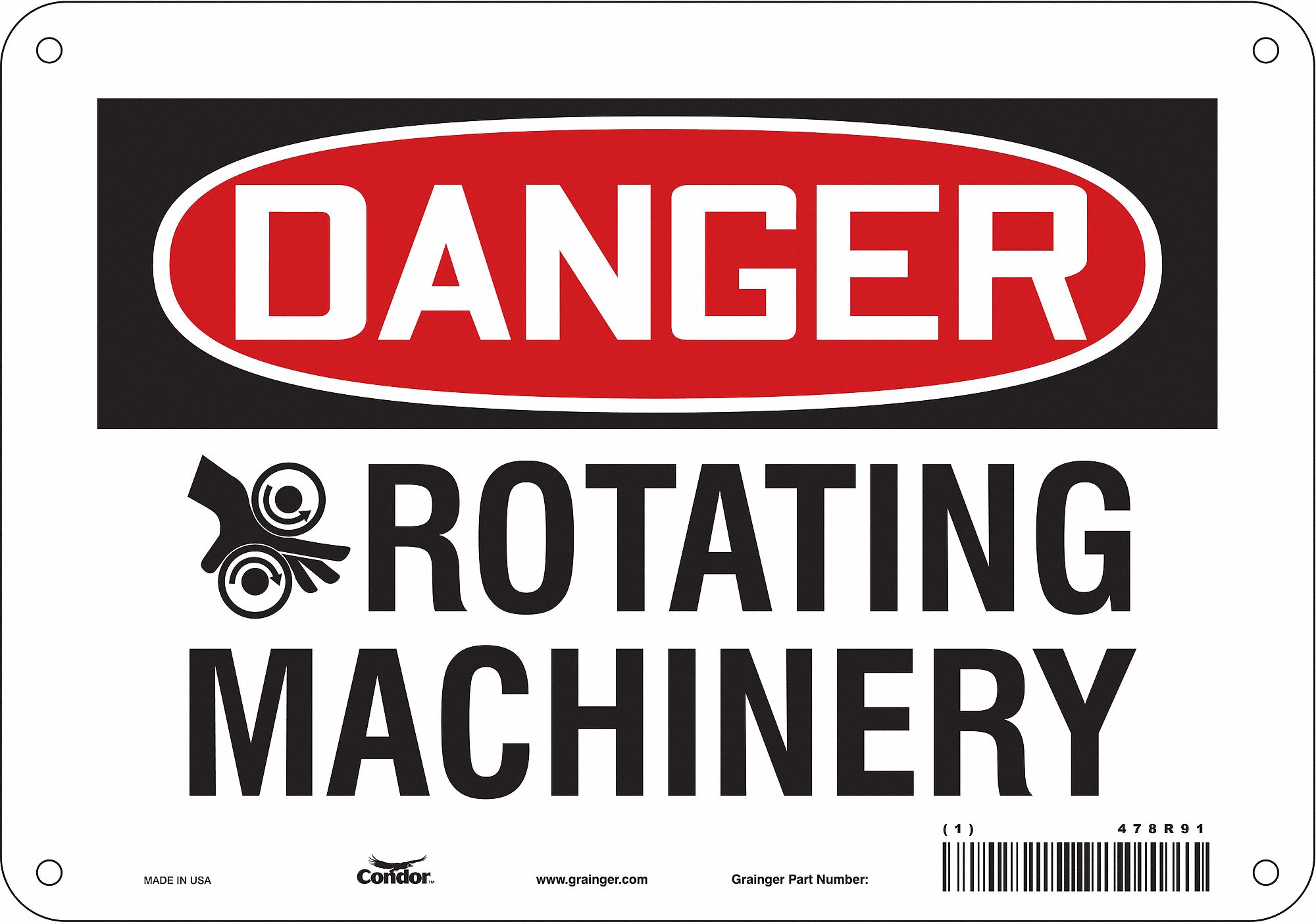 Safety Sign: Aluminum, Mounting Holes Sign Mounting, 7 in x 10 in Nominal Sign Size, 0.032 in Thick