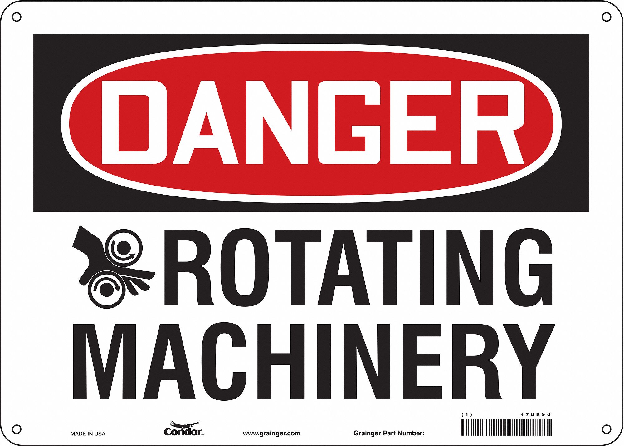 Safety Sign: Polyethylene, Mounting Holes Sign Mounting, 10 in x 14 in Nominal Sign Size, Danger