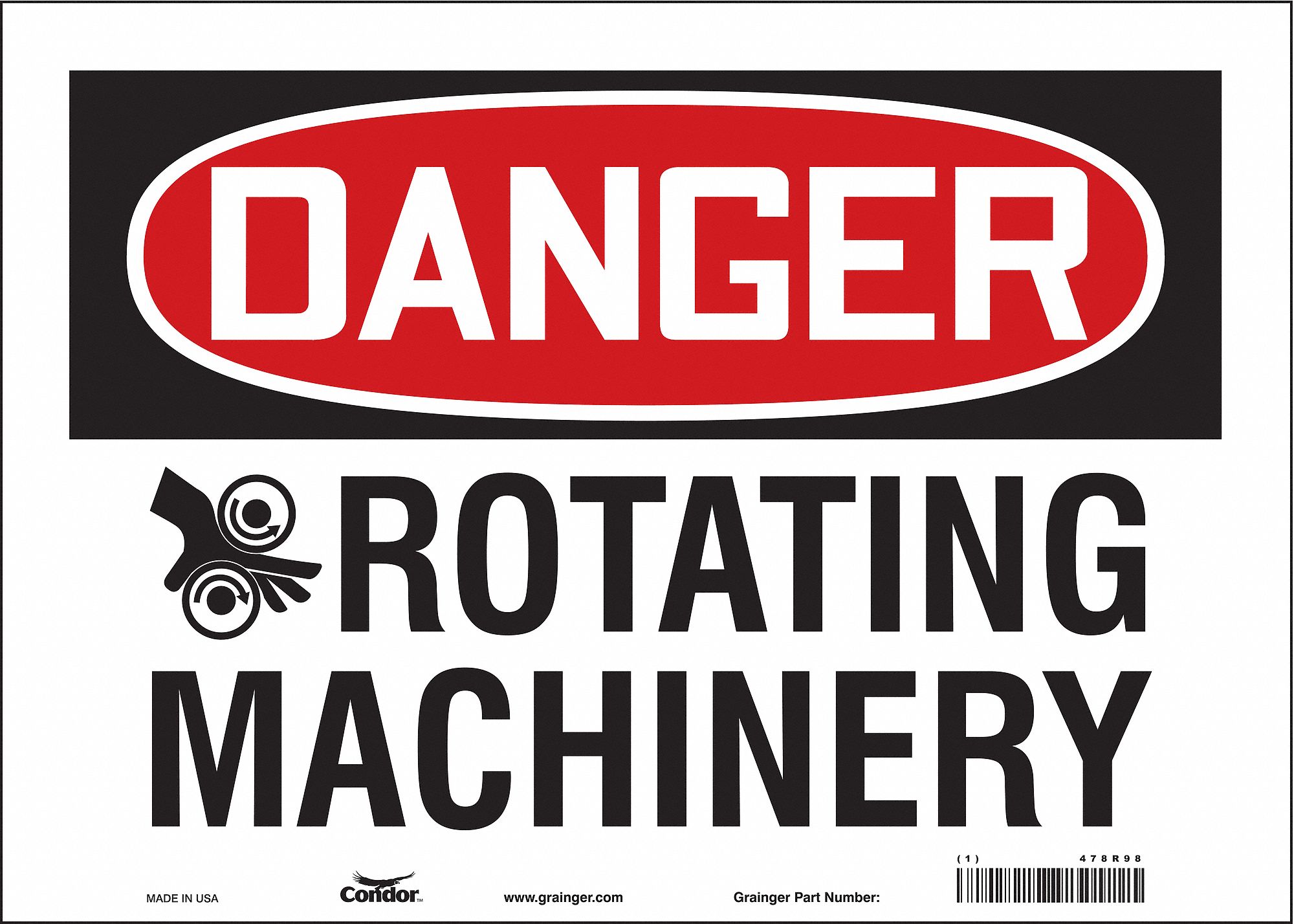 CONDOR Safety Sign, Sign Format Traditional OSHA, Rotating Machinery