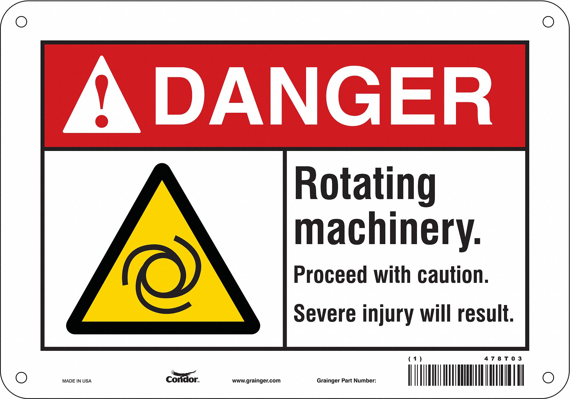 Safety Sign: Polyethylene, Mounting Holes Sign Mounting, 7 in x 10 in Nominal Sign Size, Danger