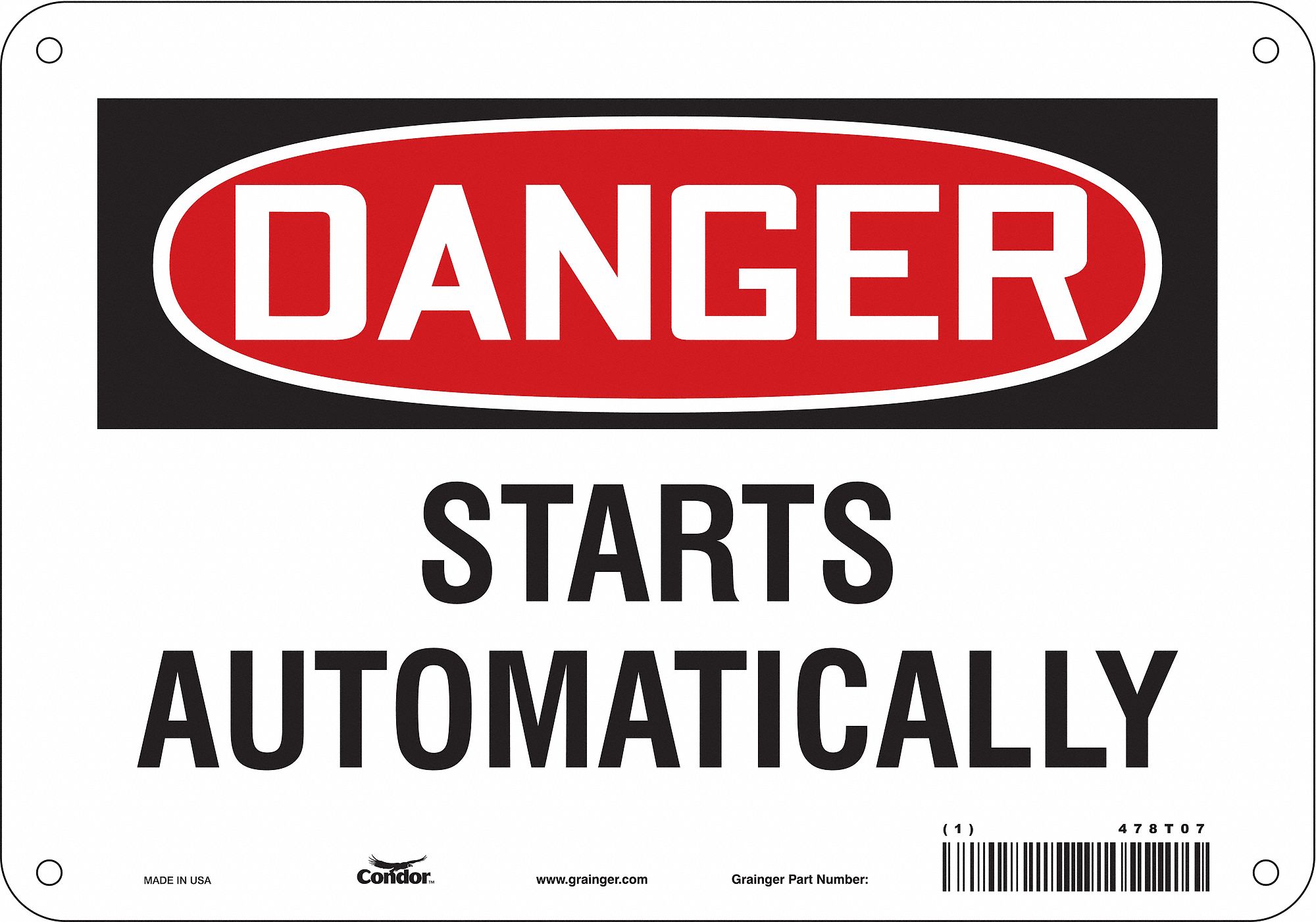 Safety Sign: Aluminum, Mounting Holes Sign Mounting, 7 in x 10 in Nominal Sign Size, 0.032 in Thick