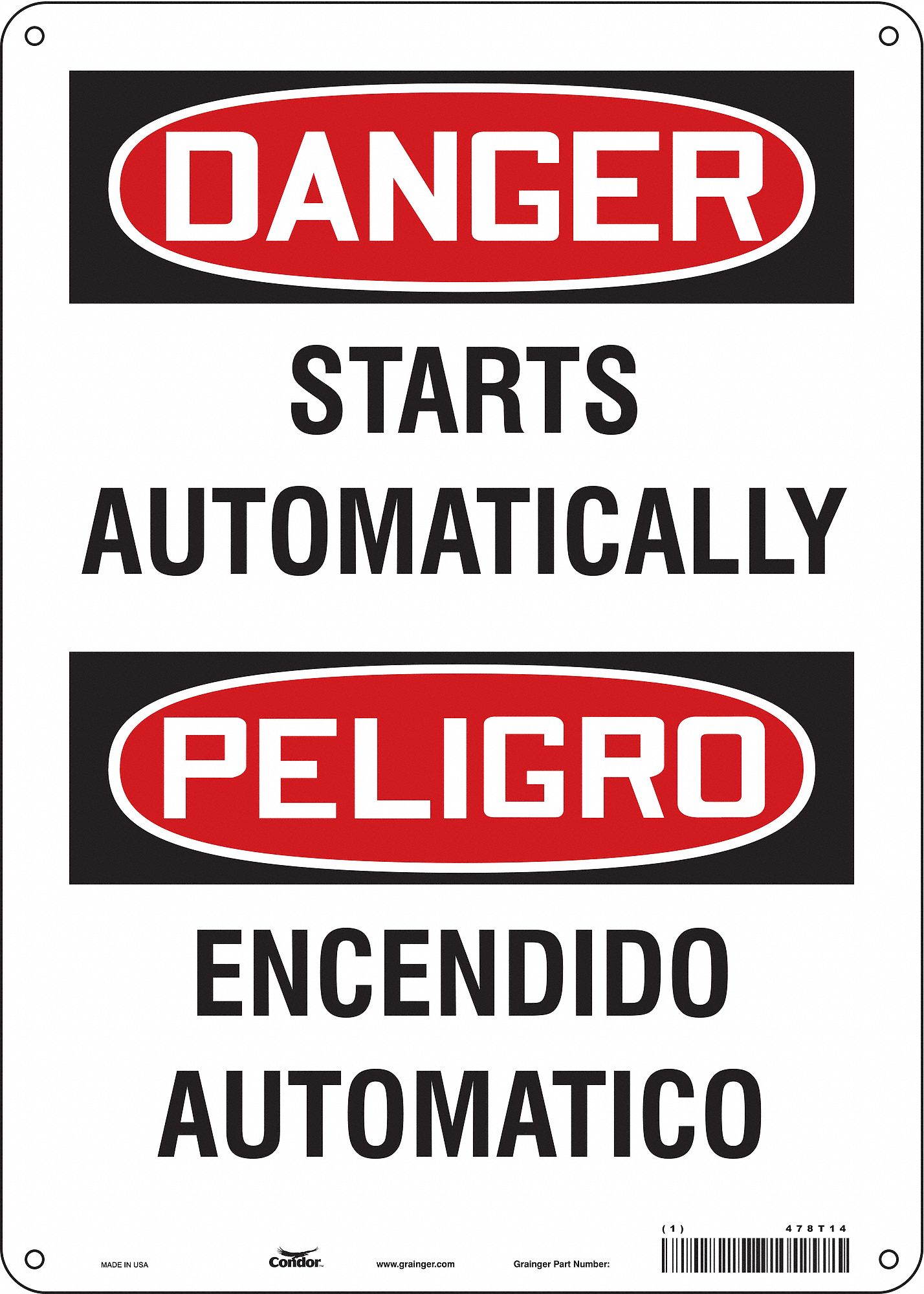 Safety Sign: Aluminum, Mounting Holes Sign Mounting, 14 in x 10 in Nominal Sign Size, 0.032 in Thick